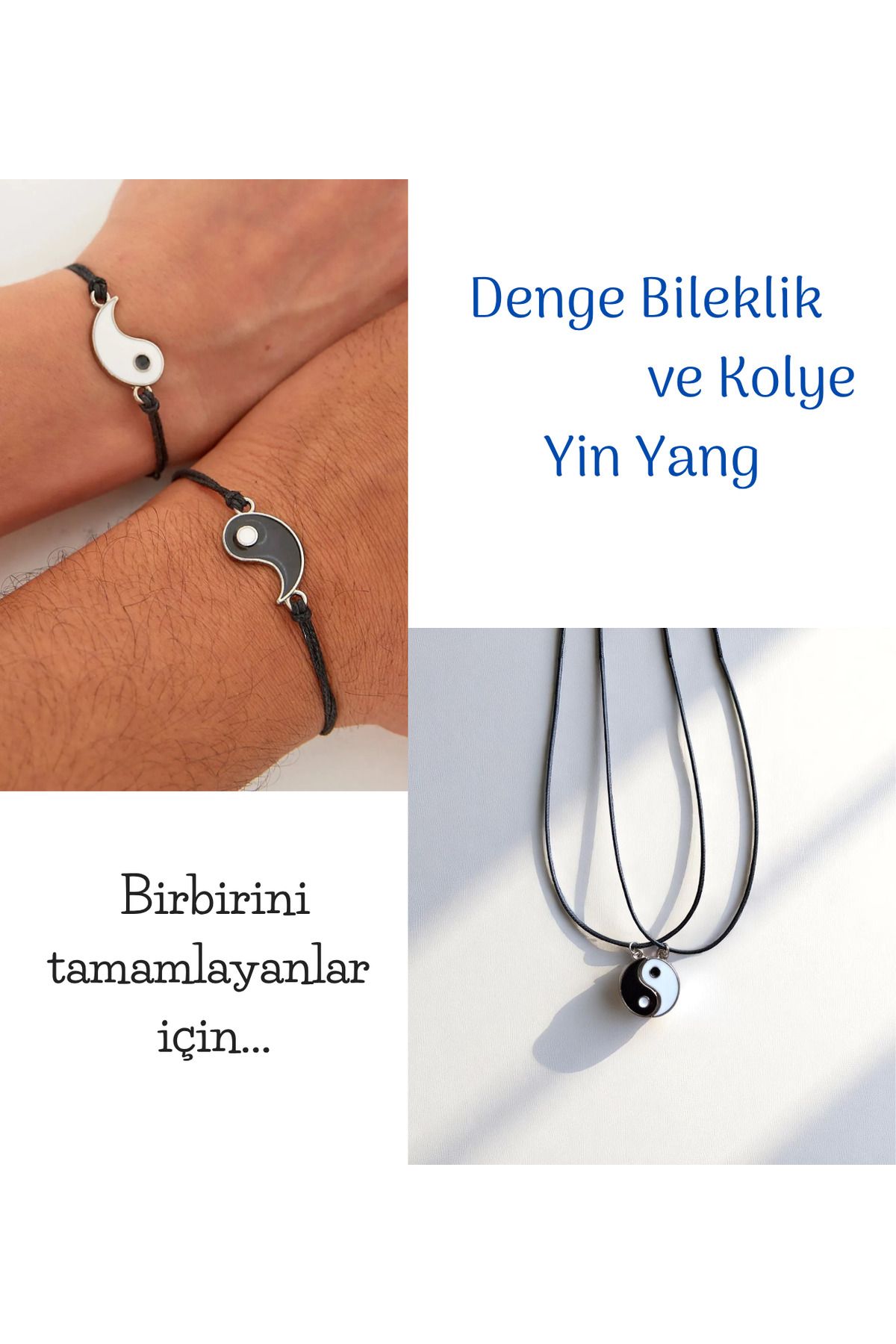 TWOGAN Yin Yang Kolye ve Bileklik, Birbirini Tamamlayan Denge Çift, Arkadaş Takım