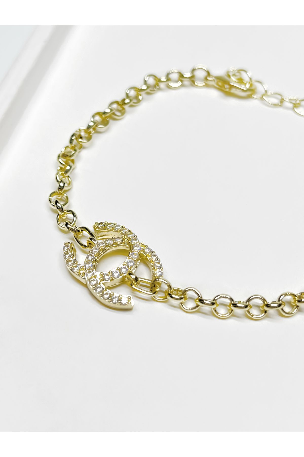 RABİA AKINCI BY NOURA Tiger Eye Gold Chan Marka Taş Detaylı Bileklik