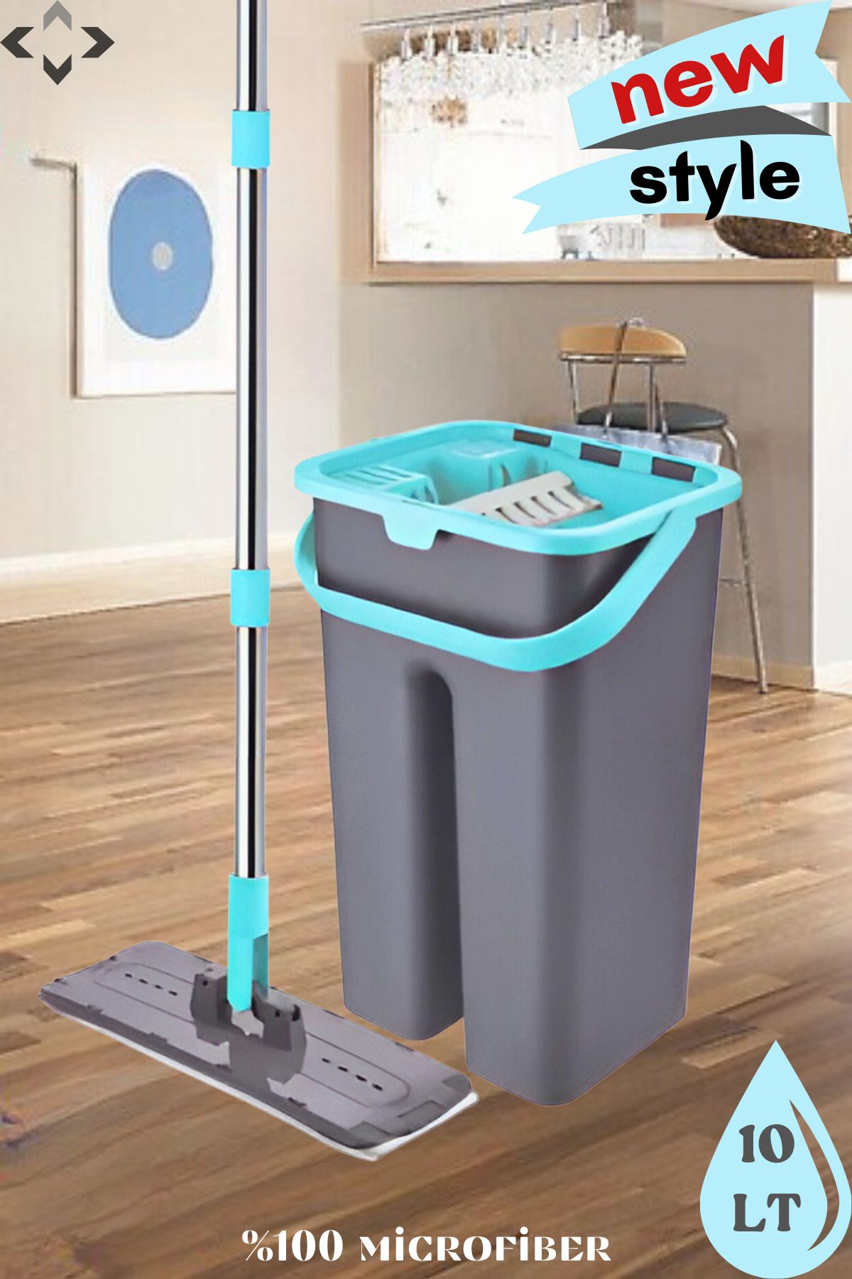 teknotrust İki Bölmeli Tablet Mop Set, Temiz Su ve Kirli Su Ayrımı, 10 Litre, %100 Temizlik