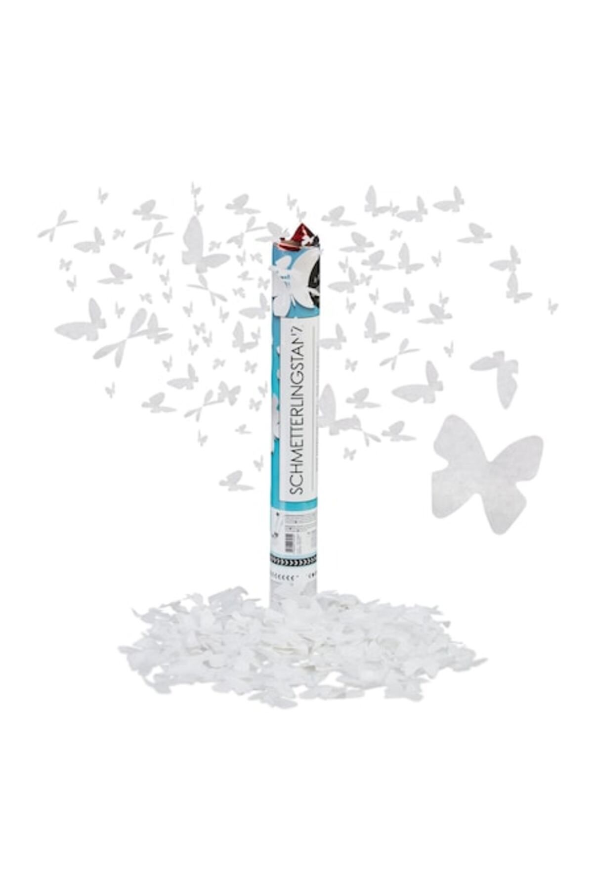 Relaxdays-Confetti Cannon Relaxdays, White Butterflies, 40 cm, Effect Height 8 m 1