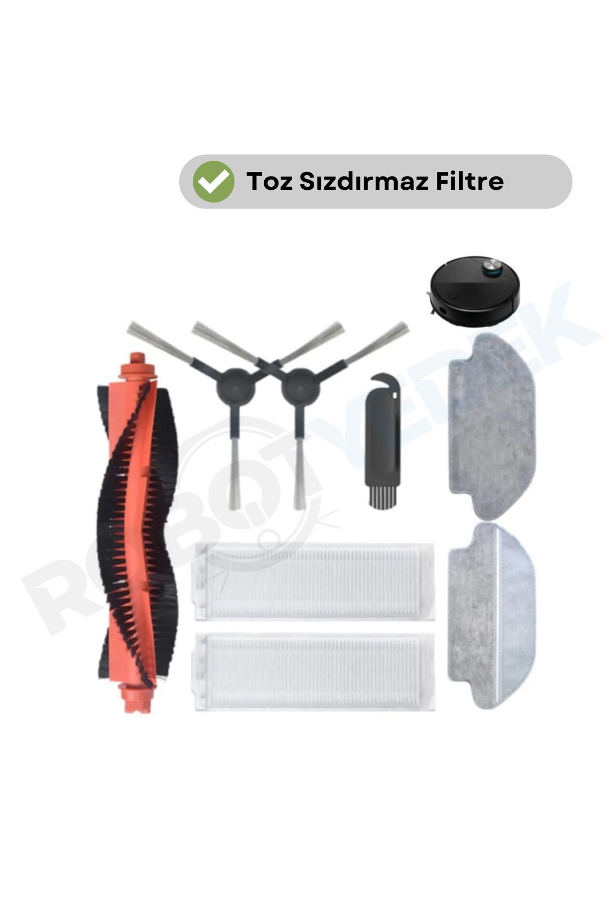teknotrust Kırmızı Xiaomi Viomi V3 Robot Süpürge Yedek Set, Fırça, Filtre ve Mop Uyumlu
