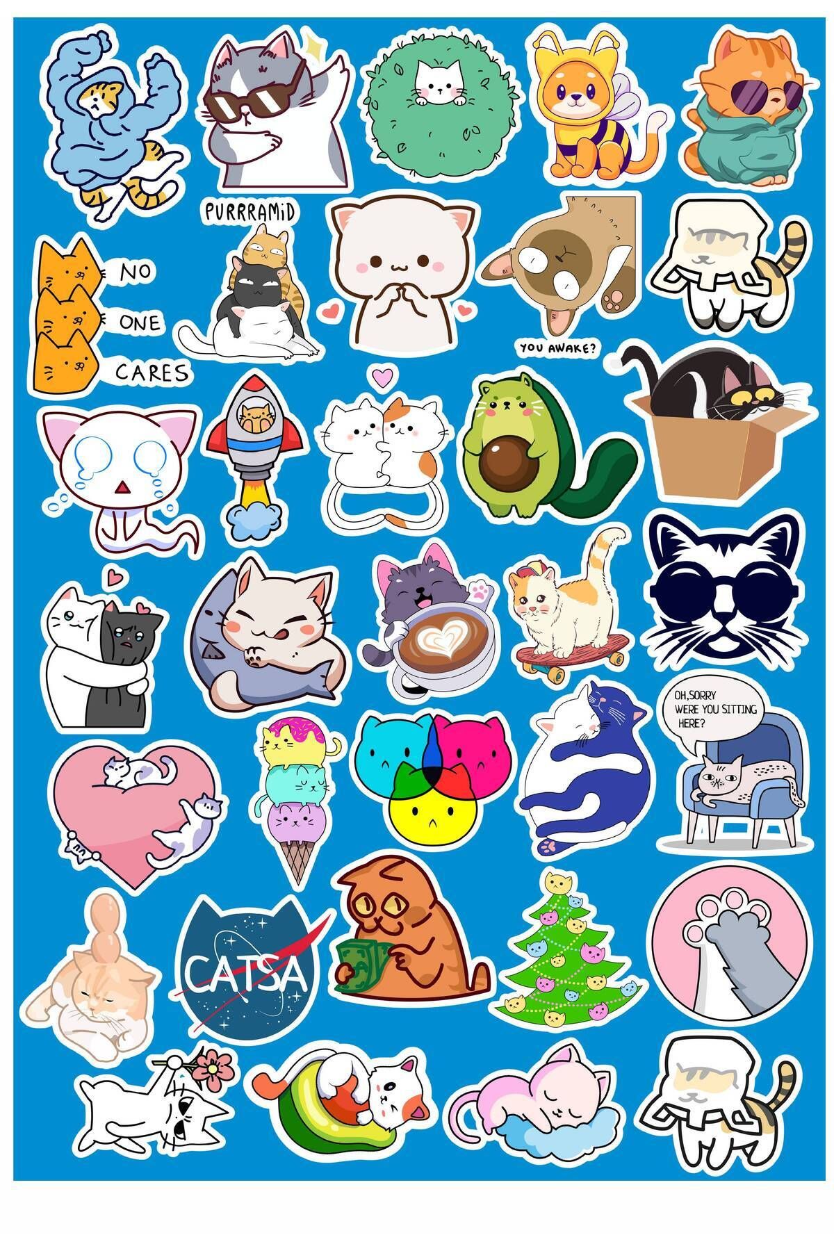 MS Major Selection Komik Cats Seri 1 Sticker Telefon Laptop Notebook Tablet Defter Matara Stiker Etiket