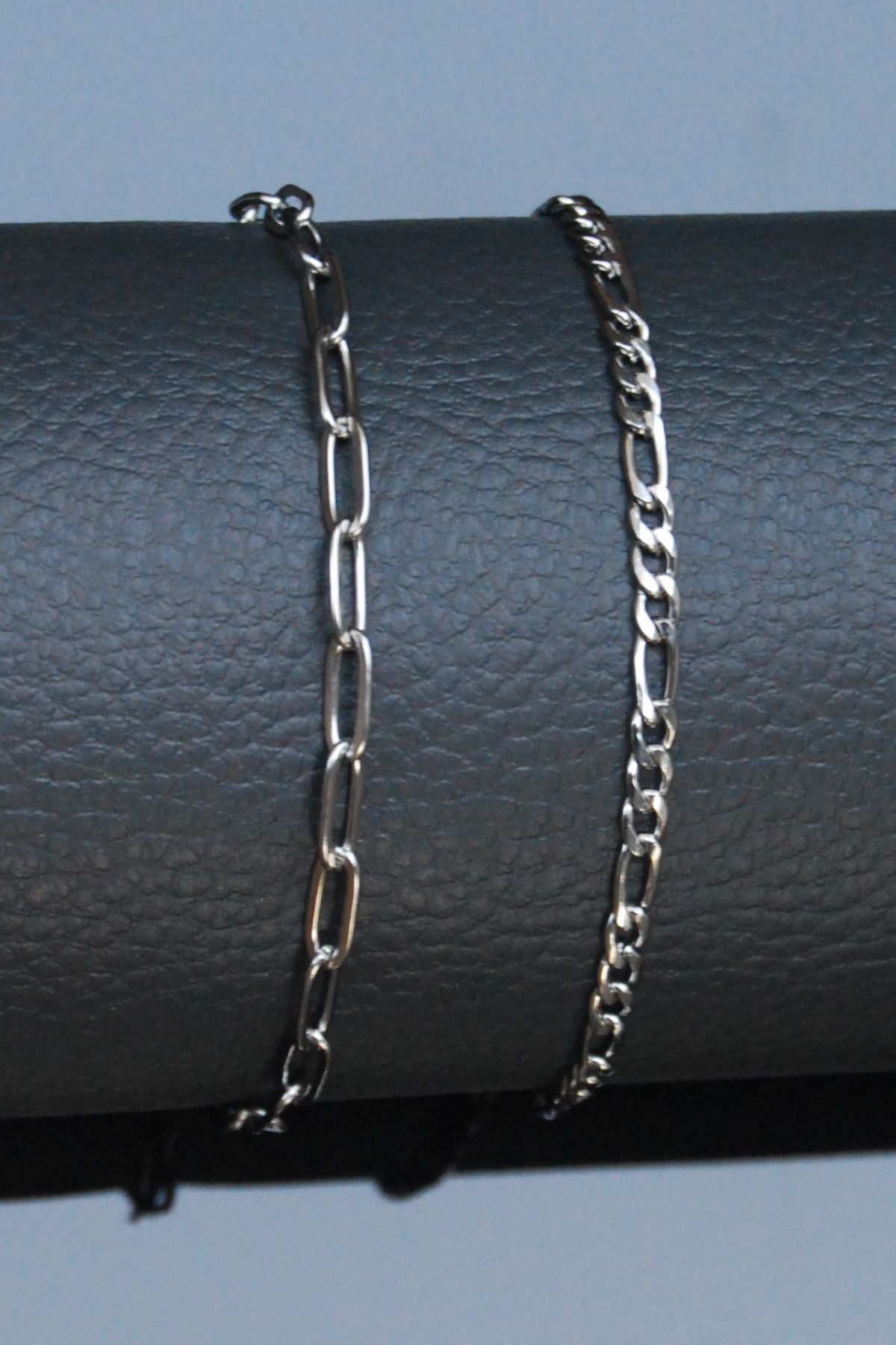 Rua Jewelry Figaro-Ataş-Model Zincir Paslanmaz Çelik Bileklik 2'lİ Set Gümüş Renk-21 cm-2 YIL GARANTİ