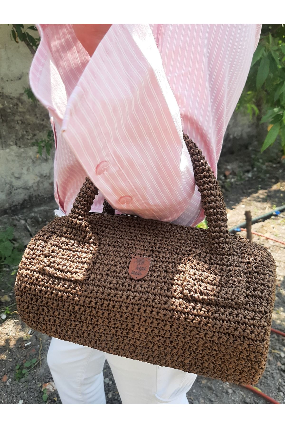 APRİLHANDMADE Silindir Kahverengi El Çantası