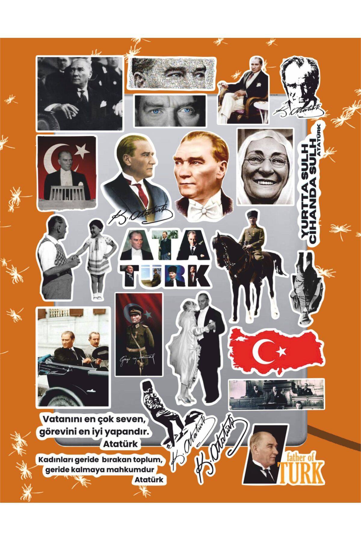 hediyenebak Mustafa Kemal Atatürk Sticker Seti | Laptop Ajanda Notebook Tablet Telefon Defter Etiket Bullet