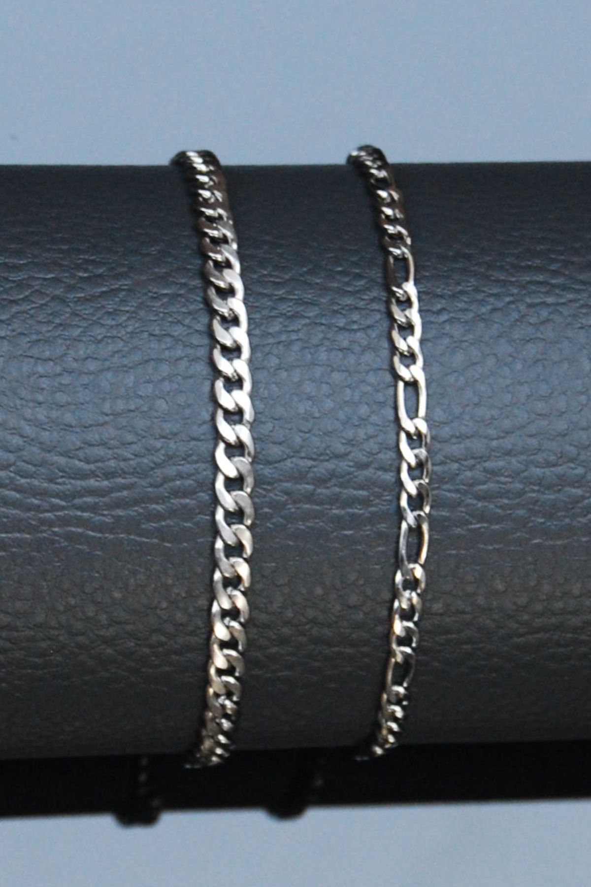 Rua Jewelry Gurmet-Figaro-Model Zincir Paslanmaz Çelik Bileklik 2'li Set Gümüş Renk-21 cm-2 YIL GARANTİ