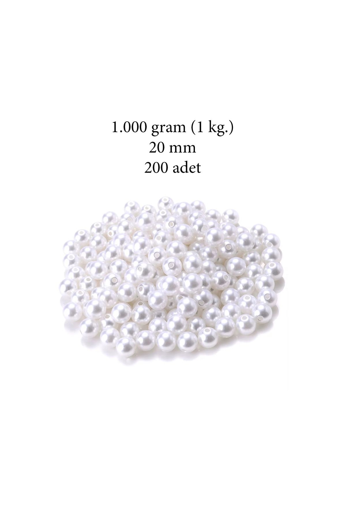maarketim 1.000 gram (1 kg.) 20mm Beyaz Renk Plastik İnci Boncuk Çanta ve Takı Yapım Boncuğu (~200 adet)
