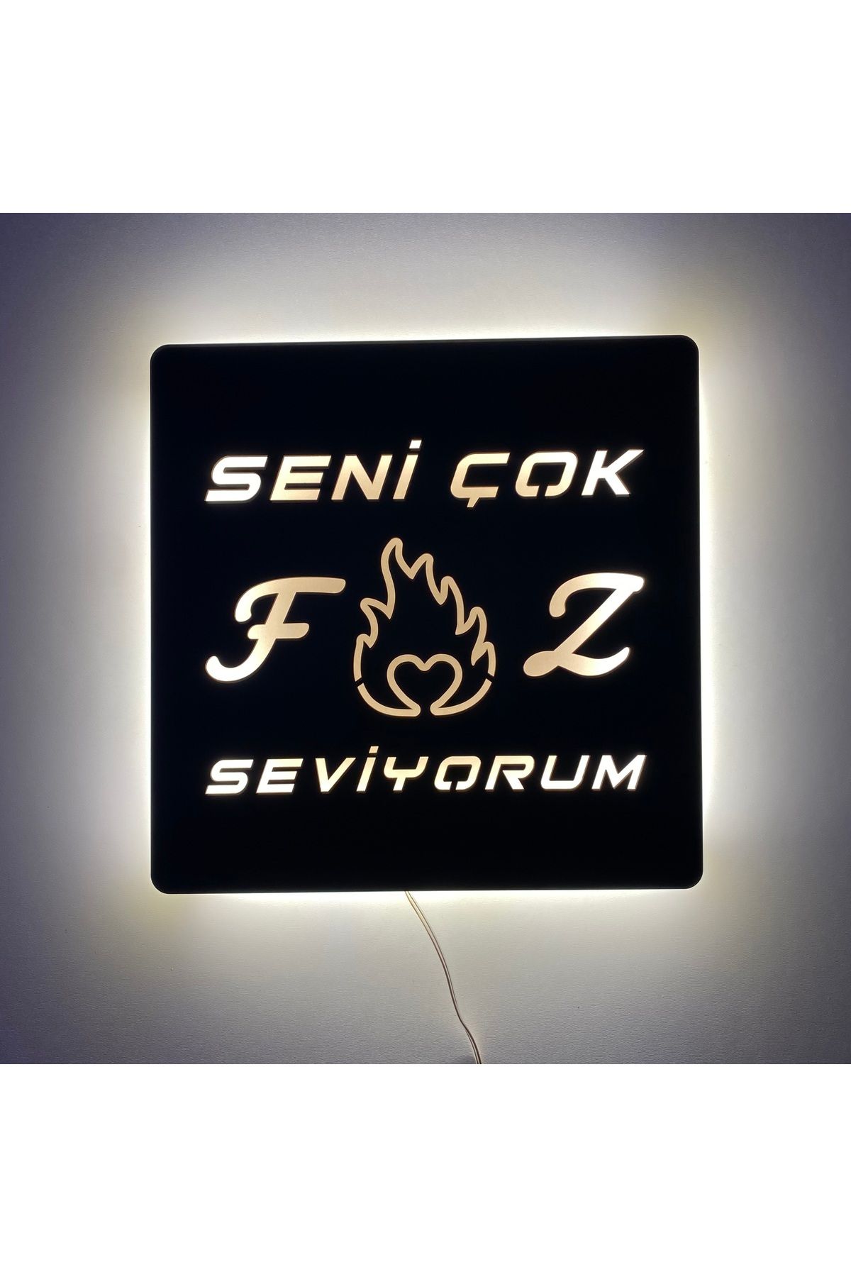 ÖZFA NEON MDF Işıklı Duvar Tablosu 27x27 cm | LED Aydınlatmalı Dekoratif Hediyelik Ahşap Tablo |