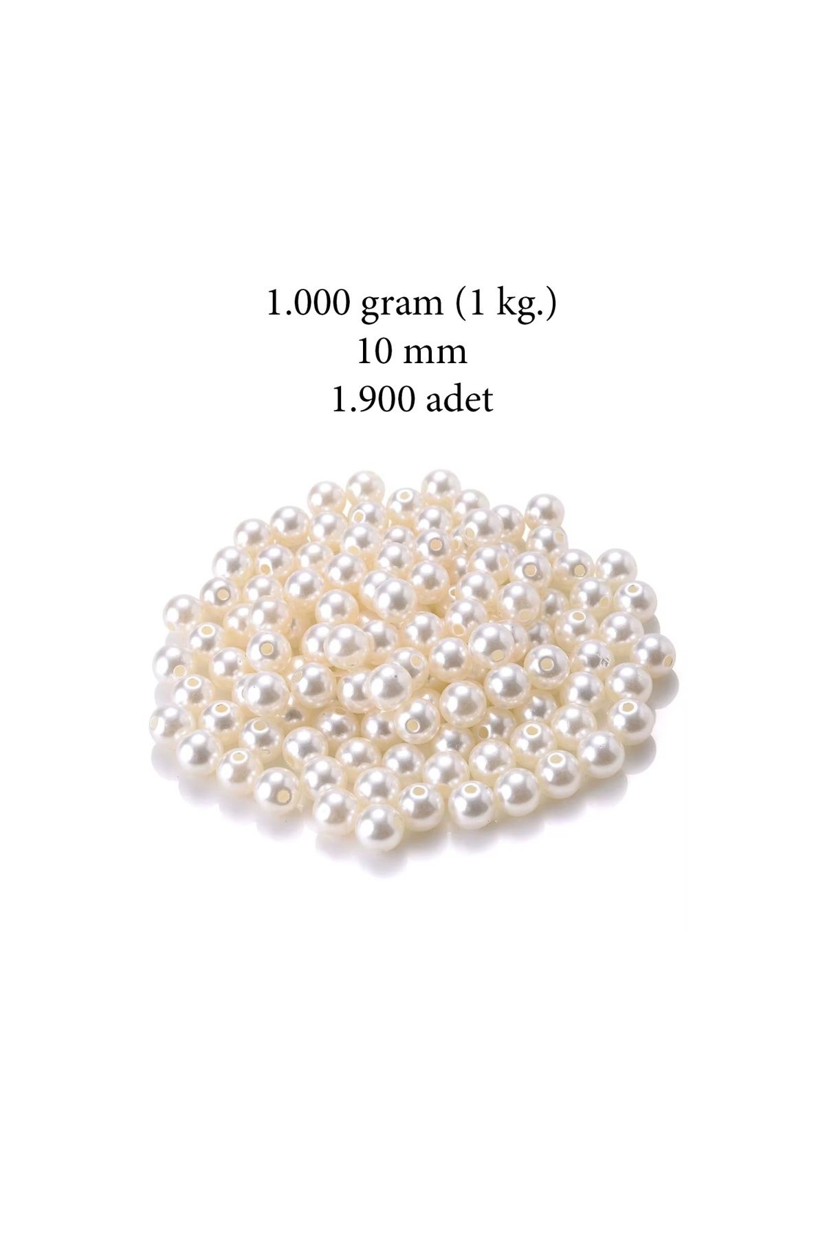 maarketim 1.000 gram (1 kg.) 10mm Krem Renk Plastik İnci Boncuk Çanta ve Takı Yapım Boncuğu (~1.900 adet)