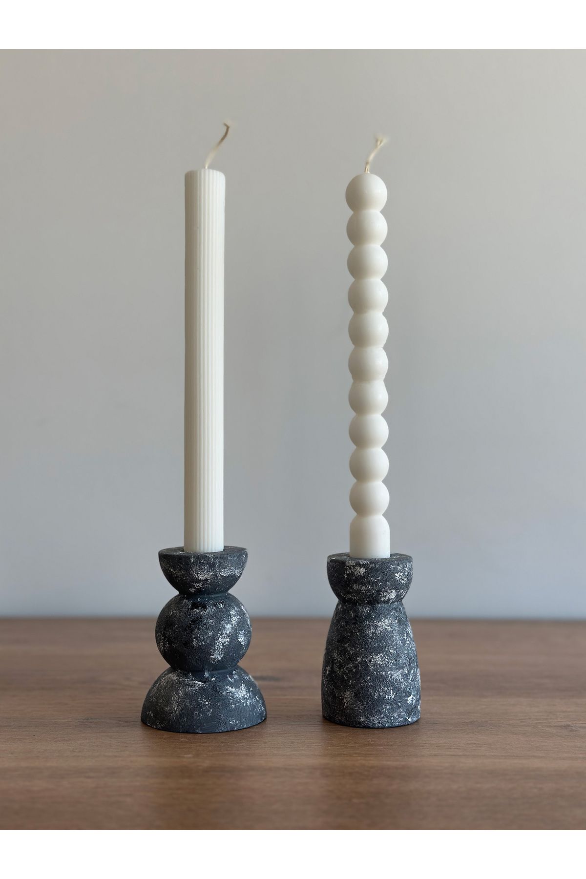 Rigello Home Moonlight Grey Elaria 2'li Dekoratif Şamdan, Mumluk