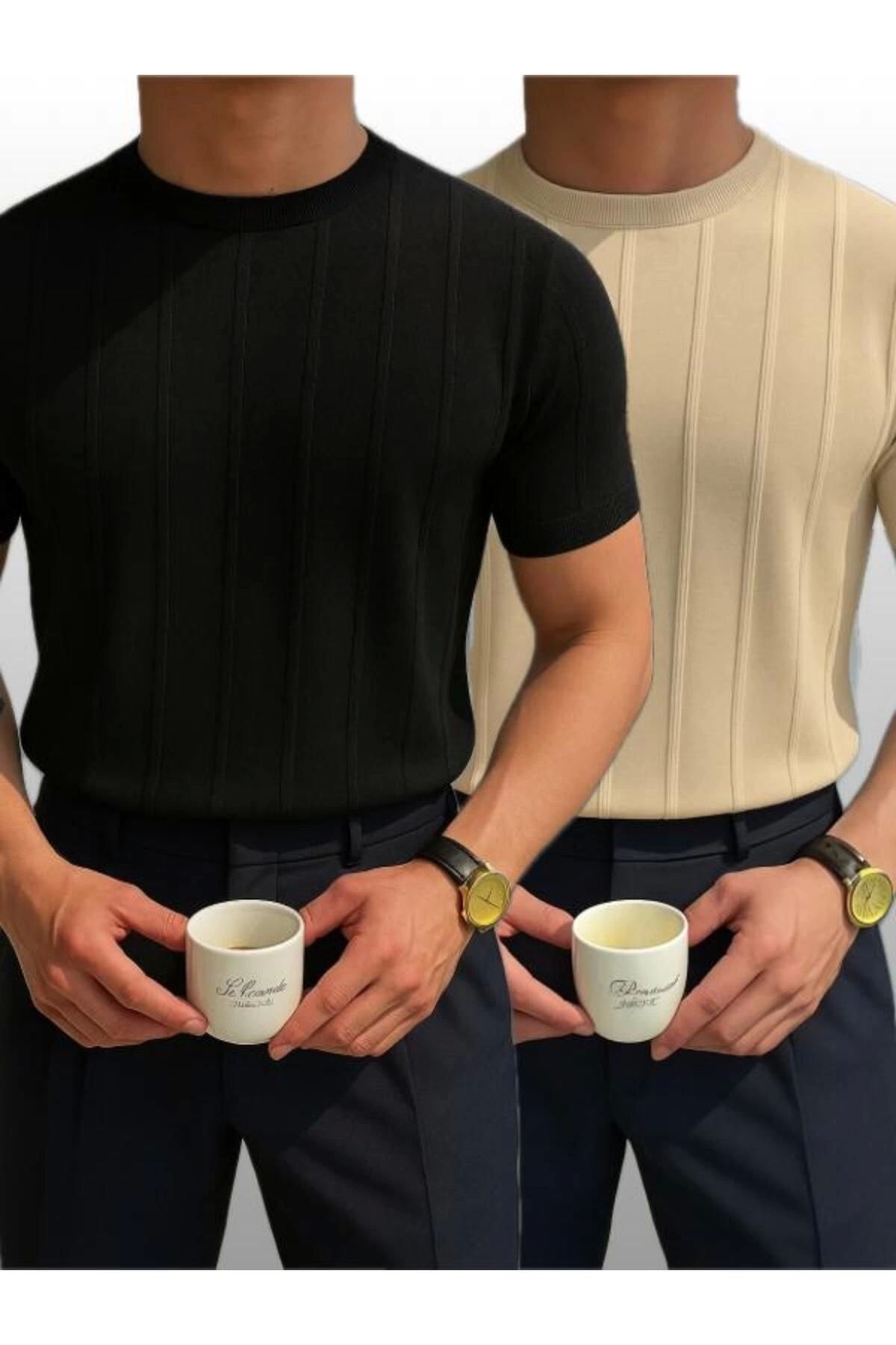 LC Waikiki LC 2'li Avantajlı Paket Bisiklet Yaka Kısa Kollu Çizgili Erkek Yazlık T-Şört