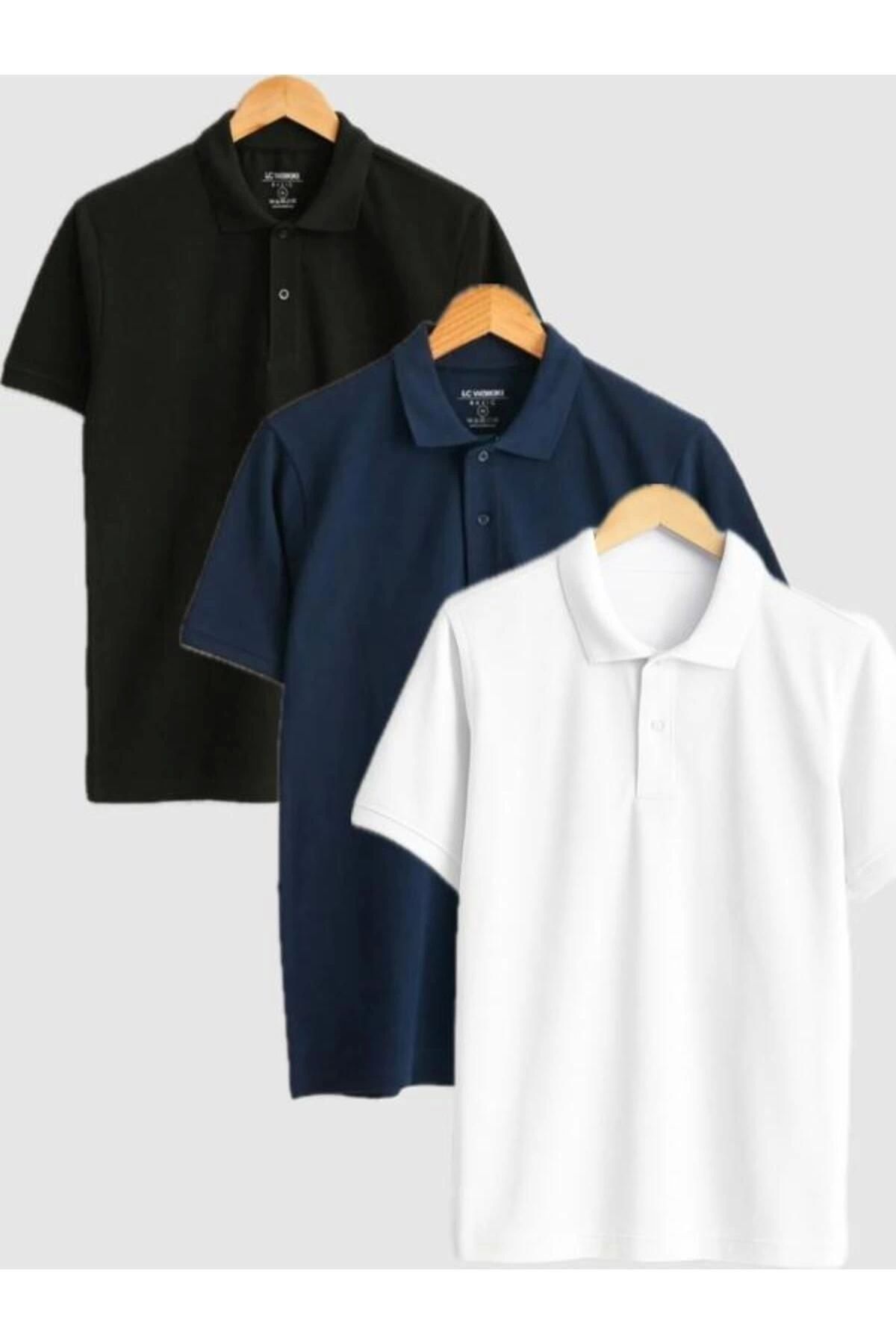 LC Waikiki LCWAIKIKII 3'lü Avantajlı Your Fashion Style'dan Erkek Lacivert Tişört Polo Yaka Kısa Kollu Basic Pi