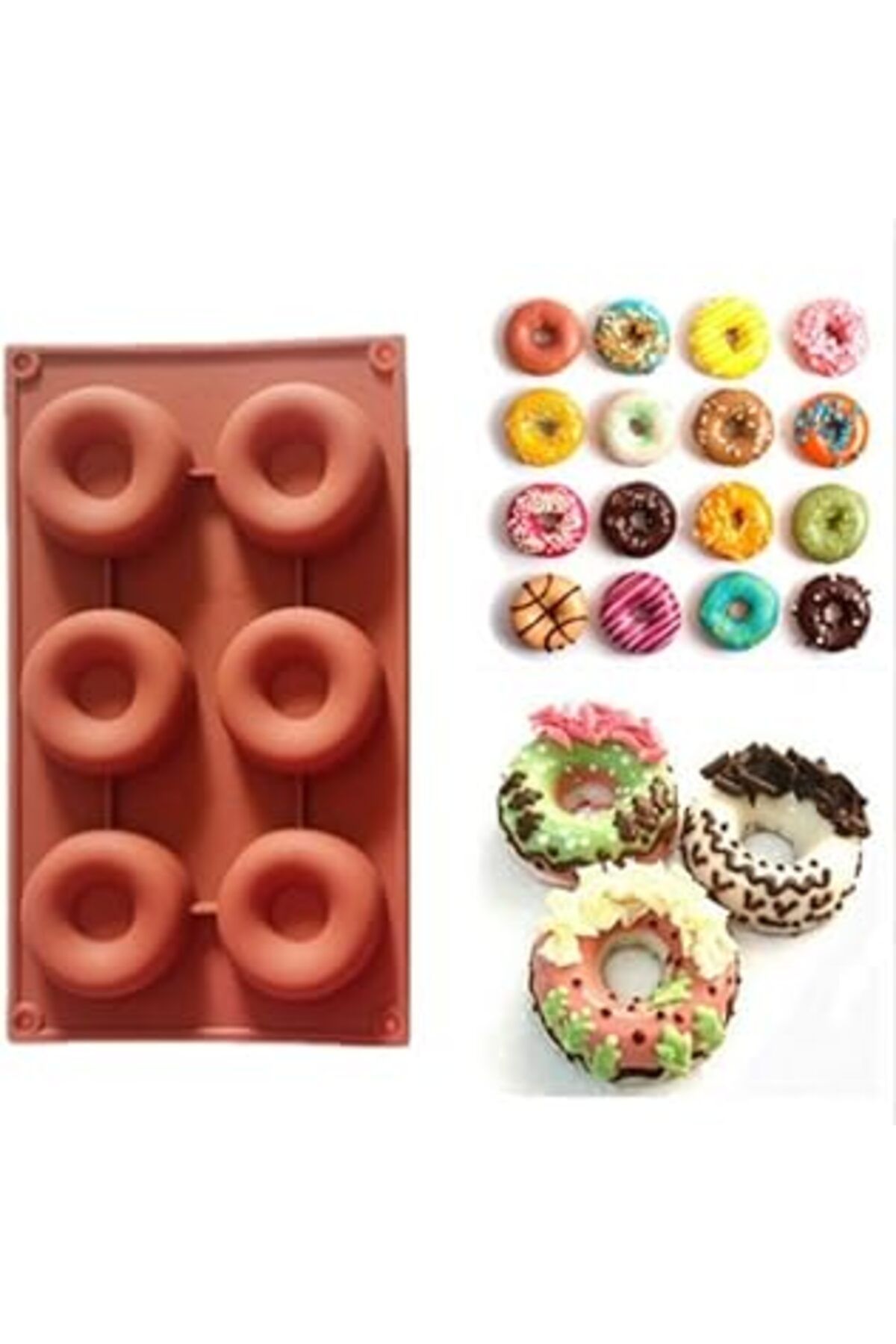 Pazarcan Donut Silikon Kek Kalıbı 6'lı (DURUMUNA GÖRE RENKLERDE FARKLİLİK OLABİLİR) Açik Kahverengi Ecmel