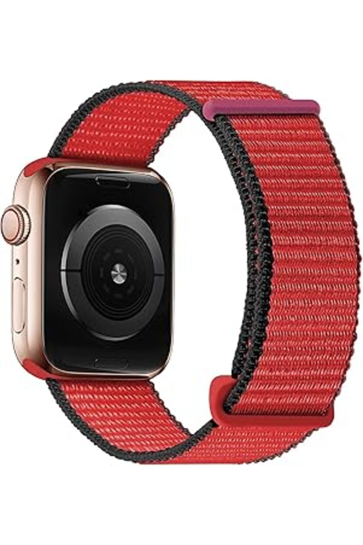 Qedii Minesk Apple Watch Ile Uyumlu Hasır Örme Loop Kumaş Kordon (42-44-45-49, Kırmızı-Siyah)