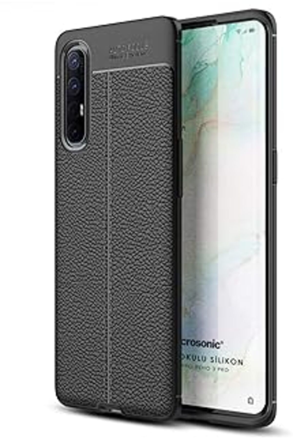 Pazarcan Microsonic Oppo Reno 3 Pro Için Kılıf Deri Dokulu Silikon Siyah [Reno 3 Pro Ile Uyumlu Kılıf - Siya