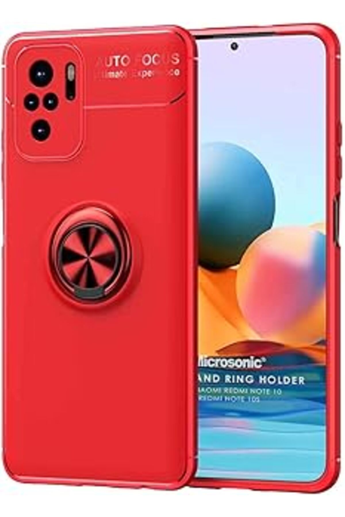 Pazarcan Microsonic Xiaomi Redmi Note 10S Için Kılıf Kickstand Ring Holder Kırmızı [Redmi Note 10S Ile Uyuml