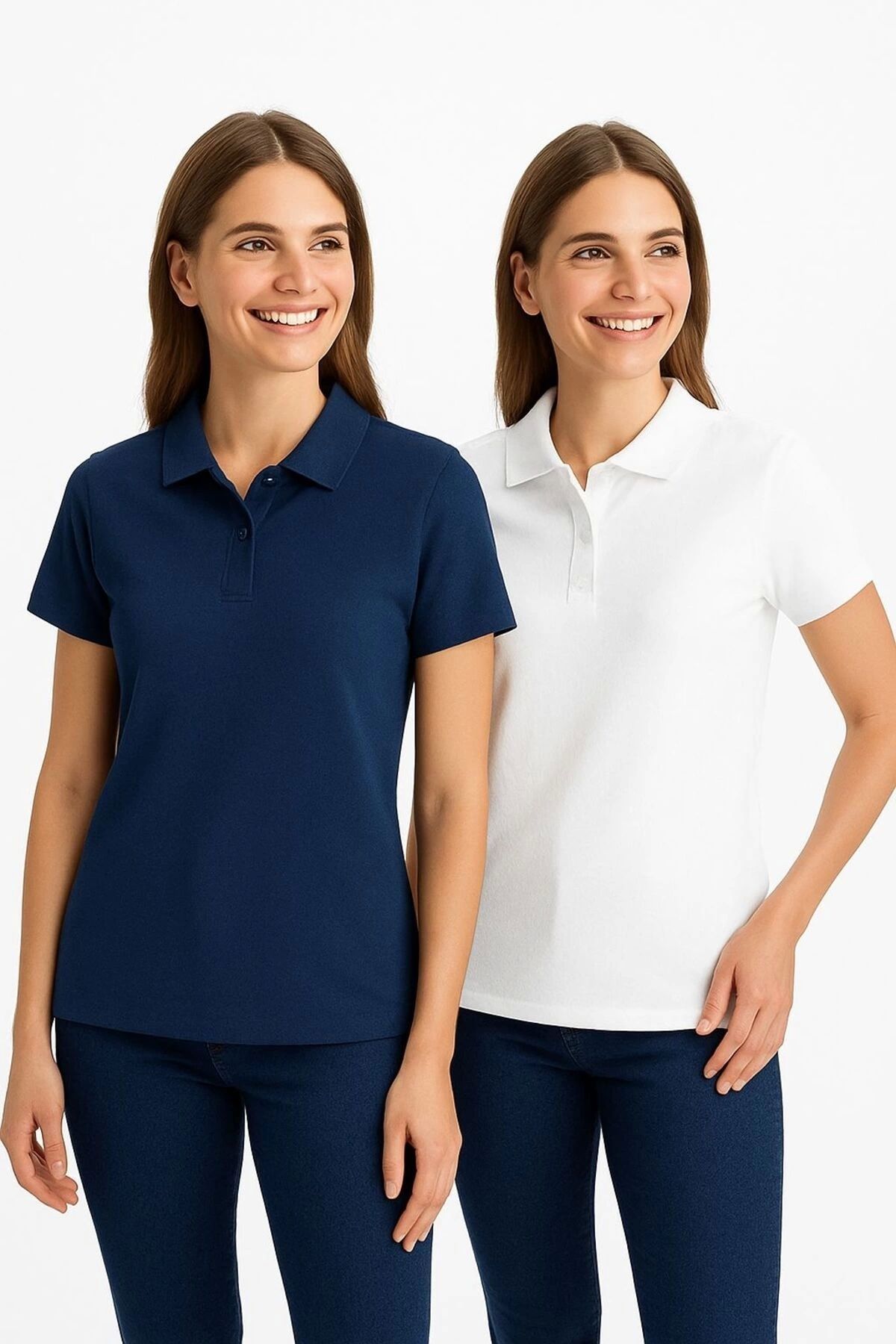 LC Waikiki LCWA 2li Standart Kalıp Polo Yaka Kadın Tişört