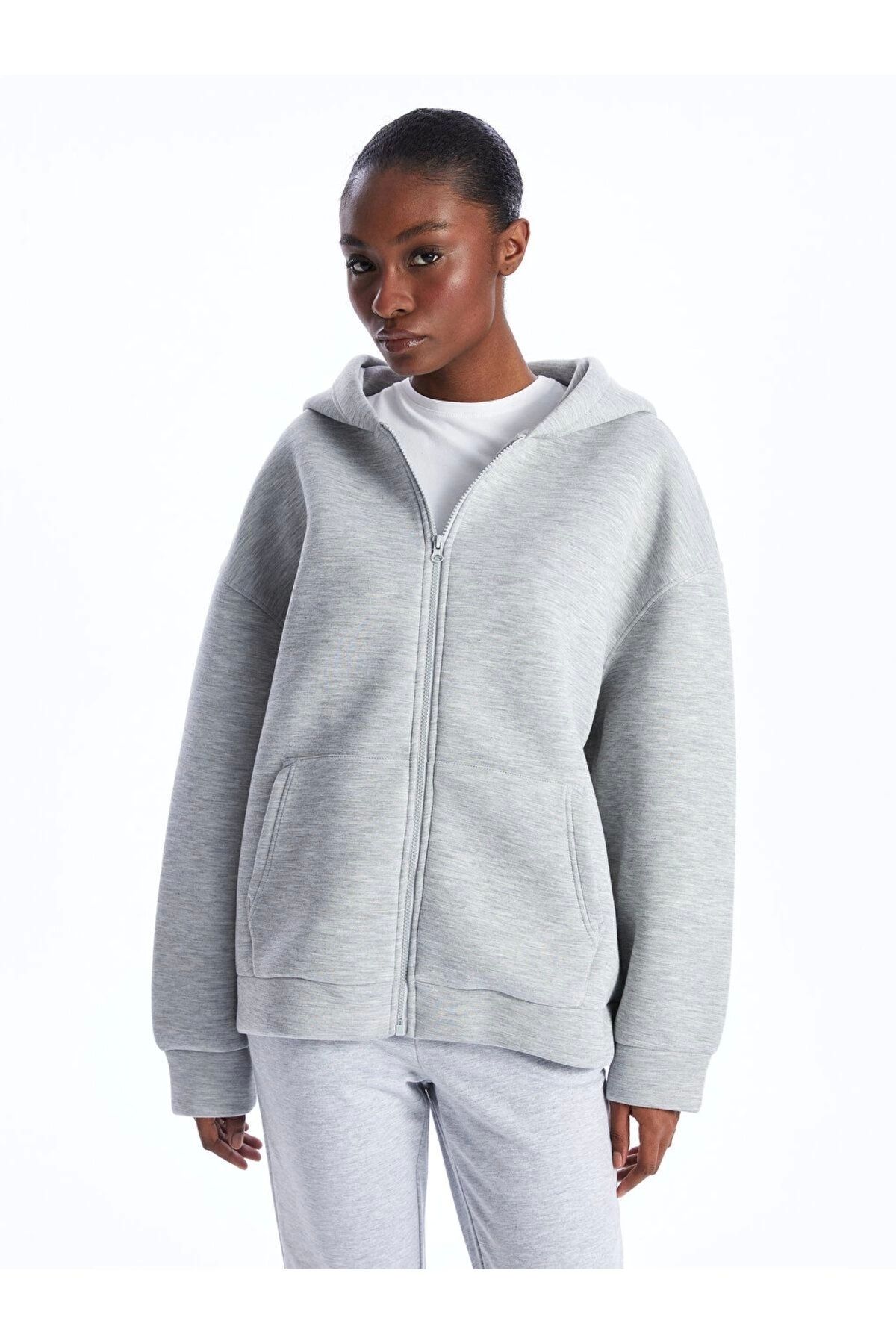 LC Waikiki LCWAIKIKI Kapüşonlu Oversize Kadın Fermuarlı Sweatshirt