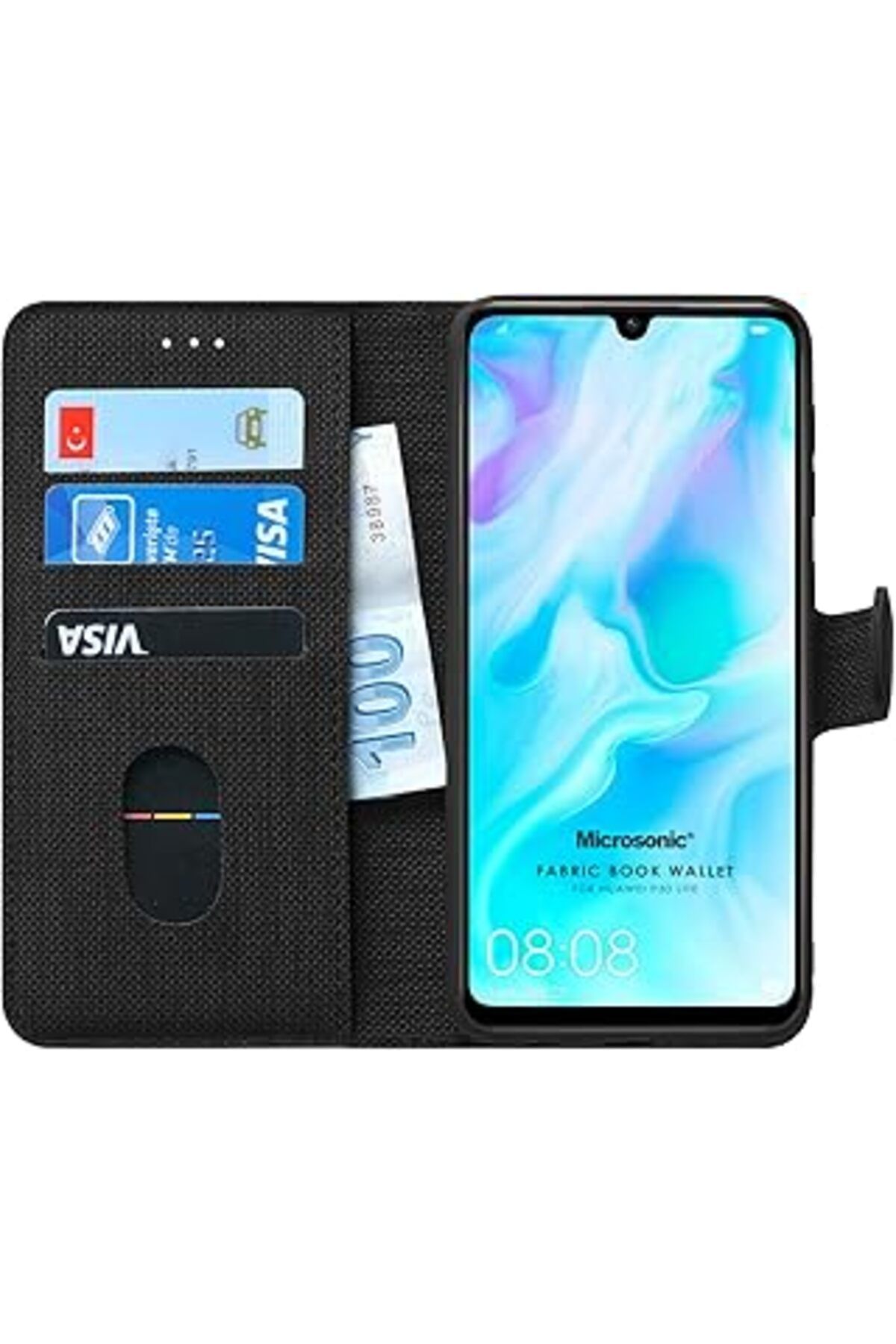 Pazarcan Microsonic Huawei P30 Lite Için Kılıf Fabric Book Wallet Siyah [P30 Lite Ile Uyumlu Kılıf - Siyah]