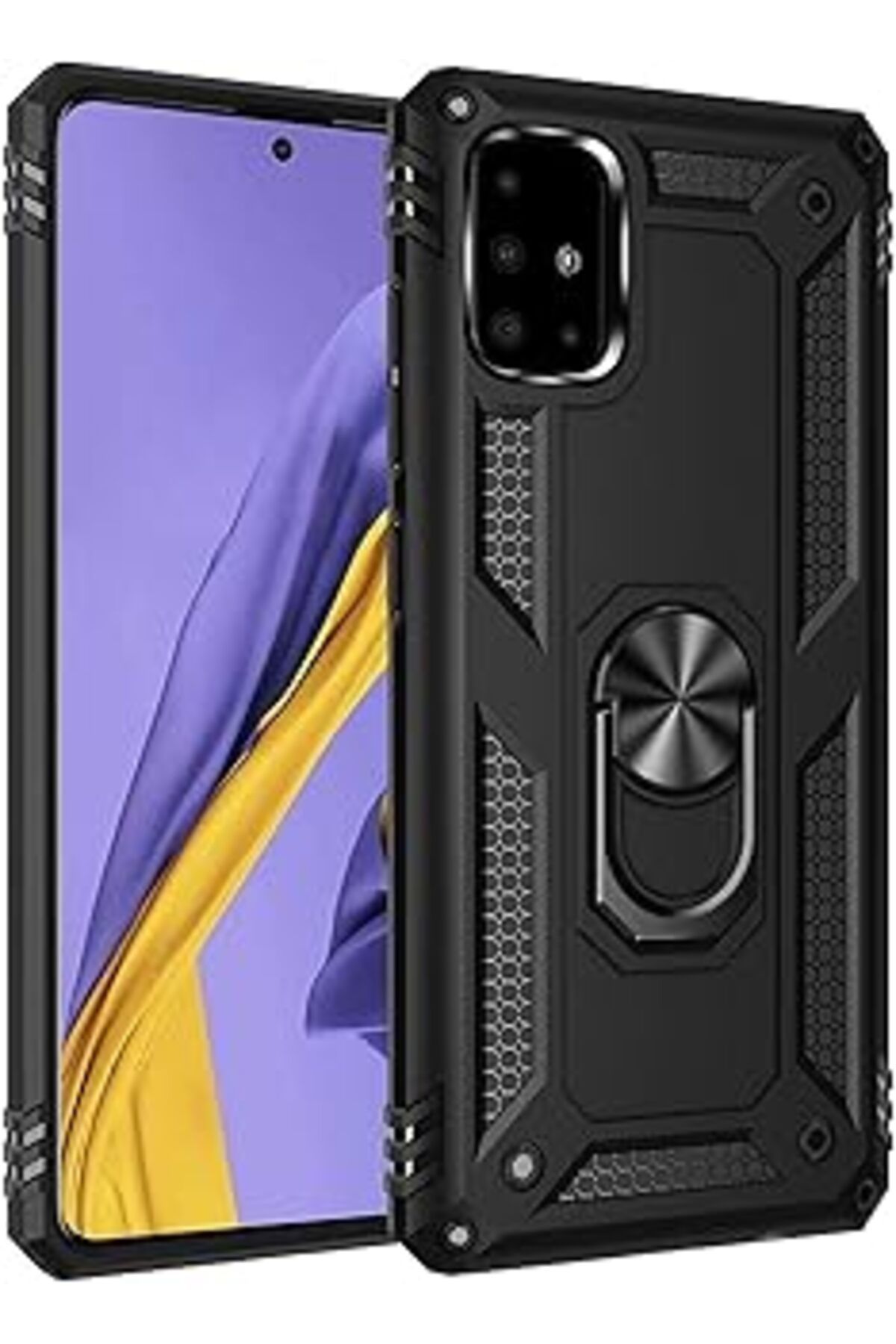 Pazarcan Microsonic Samsung Galaxy A51 Için Kılıf Military Ring Holder Siyah [Galaxy A51 Ile Uyumlu Kılıf -