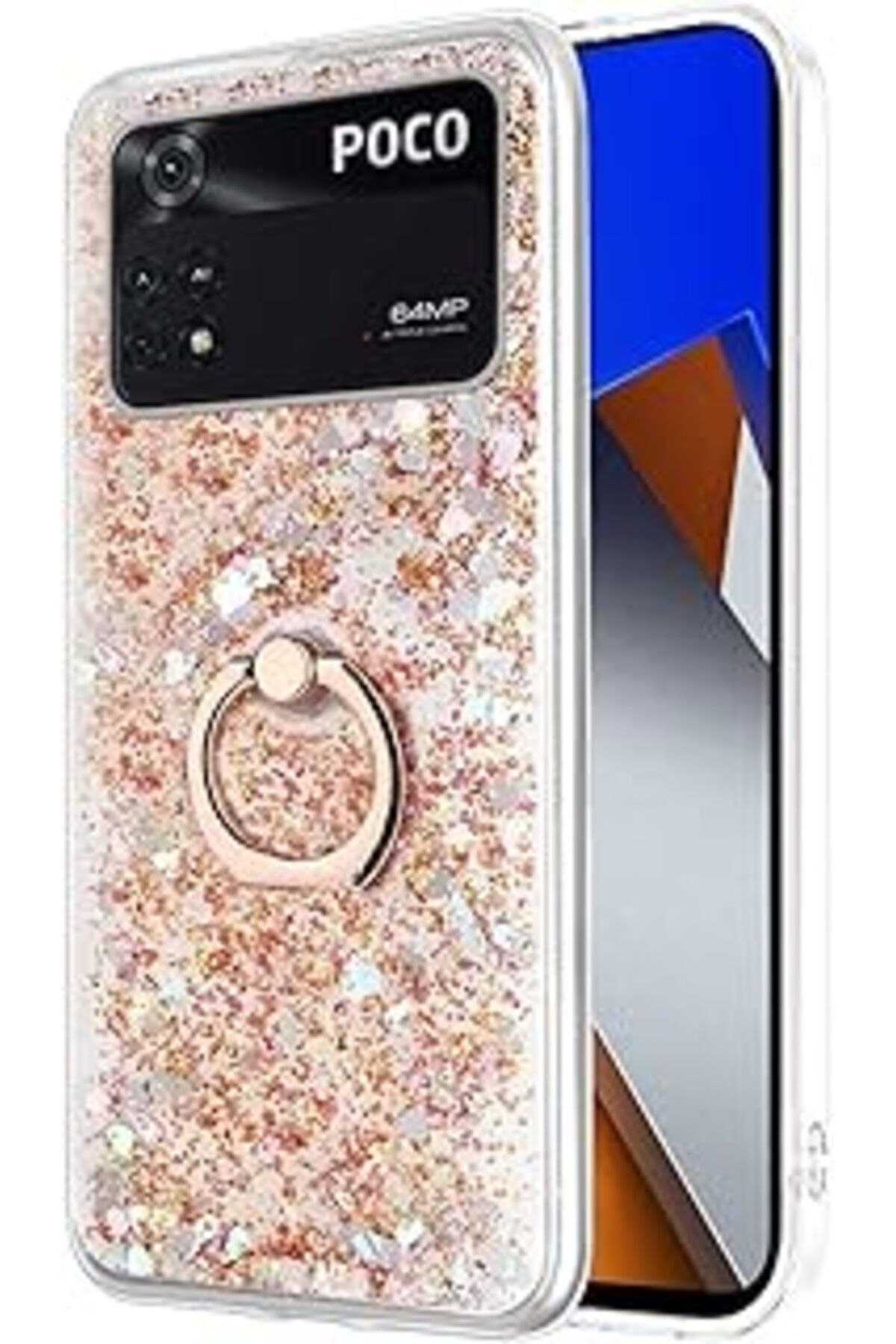 Karachil Microsonic Xiaomi Poco X4 Pro 5G Için Kılıf Glitter Liquid Holder Gold [Poco X4 Pro 5G Ile Uyumlu K