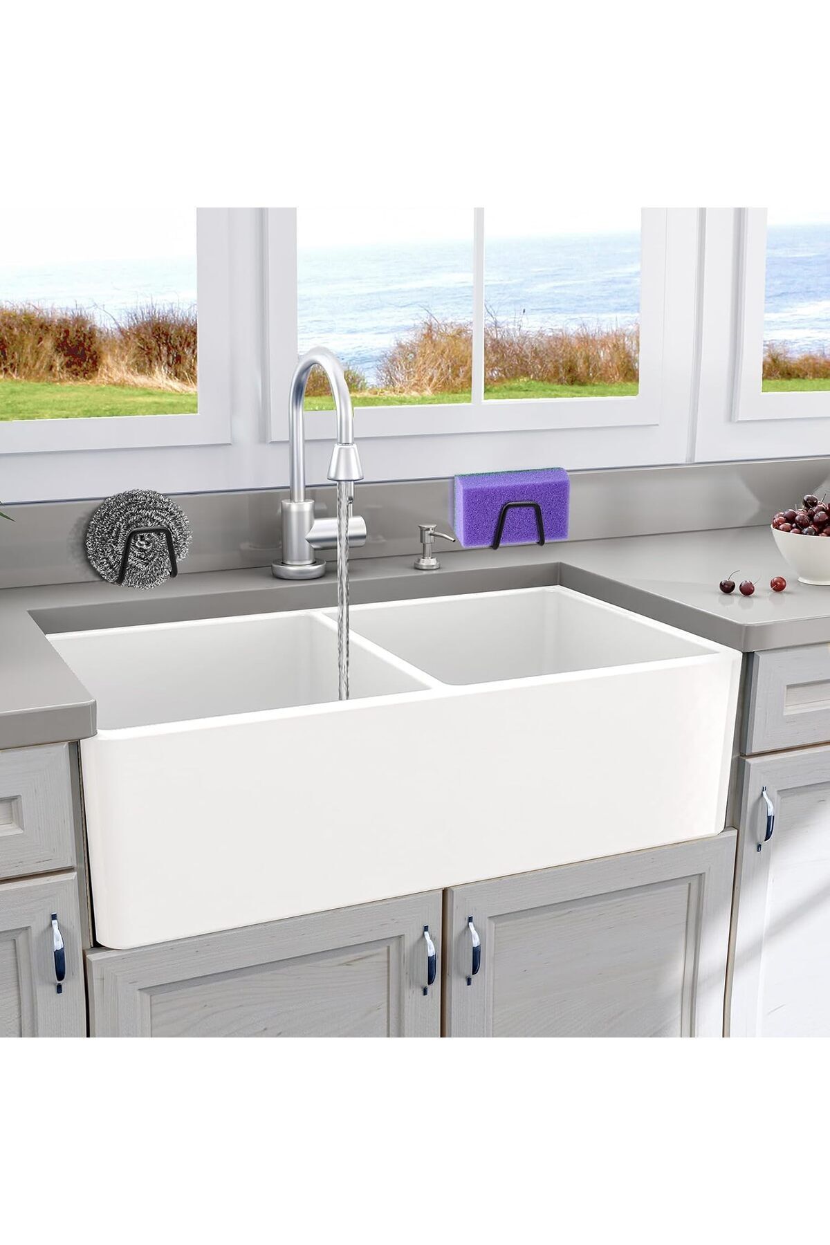 Sea Home Çelik Bulaşık Sünger Tutucu Askı Bulaşık Süngeri Tutacağı Yapışkanlı Paslanmaz 2 Adet M-SNG1