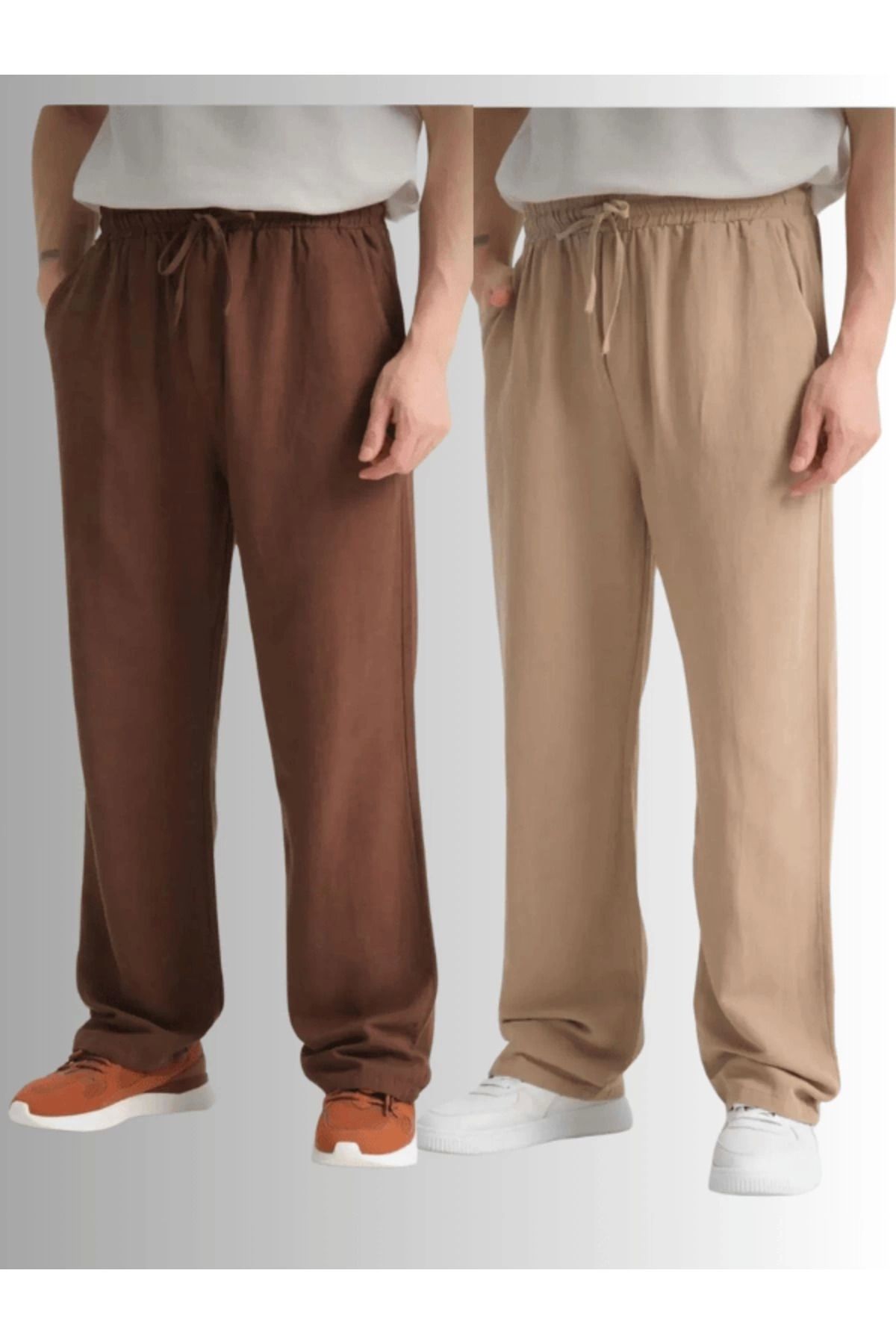 LC Waikiki LCWAIKIKI 2'li Avantaj Paket Yeni Sezon Beli Lastikli Bol Paça Baggy Erkek Keten Yazlık Pantolon