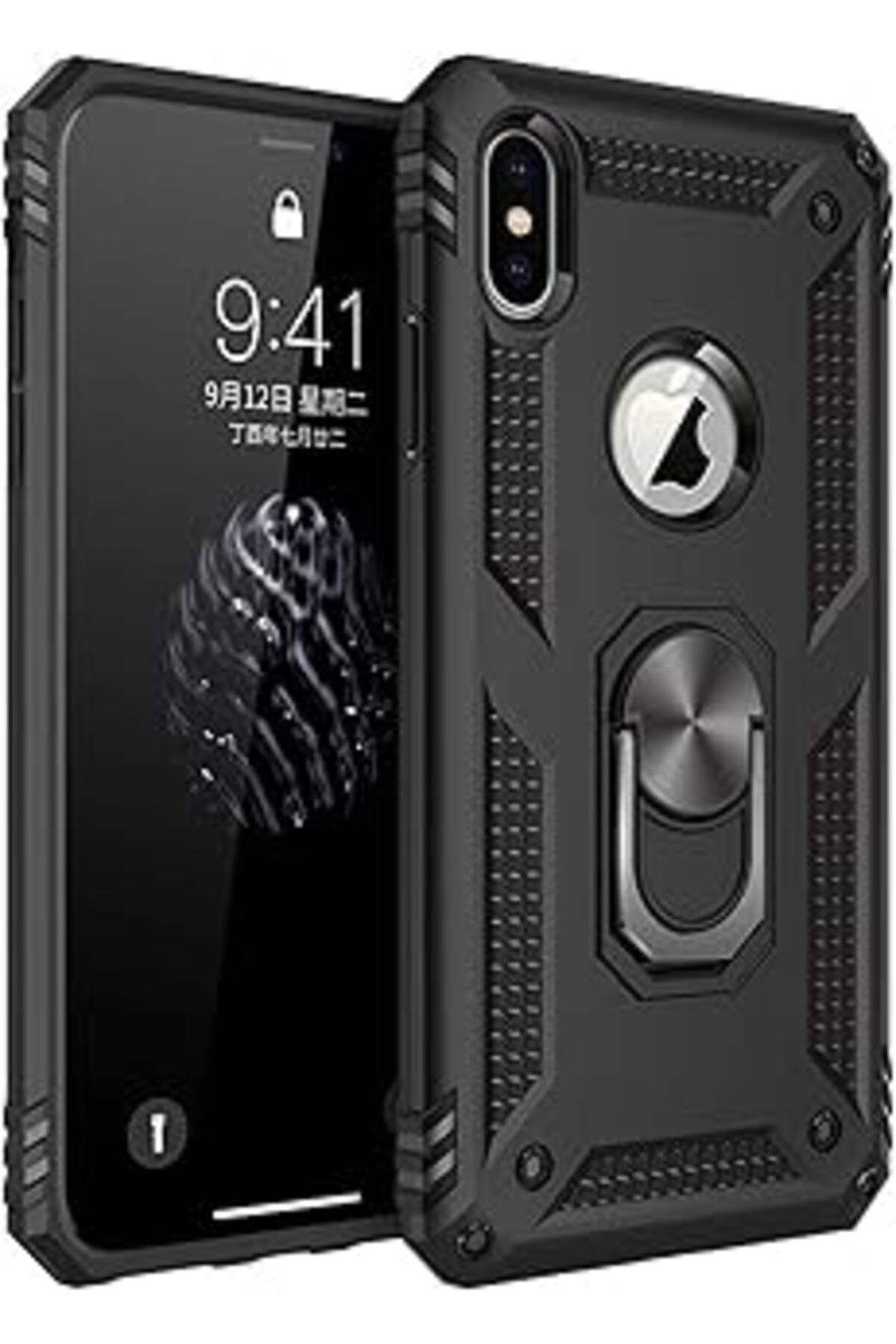Pazarcan Microsonic Apple Iphone X Için Kılıf Military Ring Holder Siyah [Iphone X Ile Uyumlu Kılıf - Siyah]