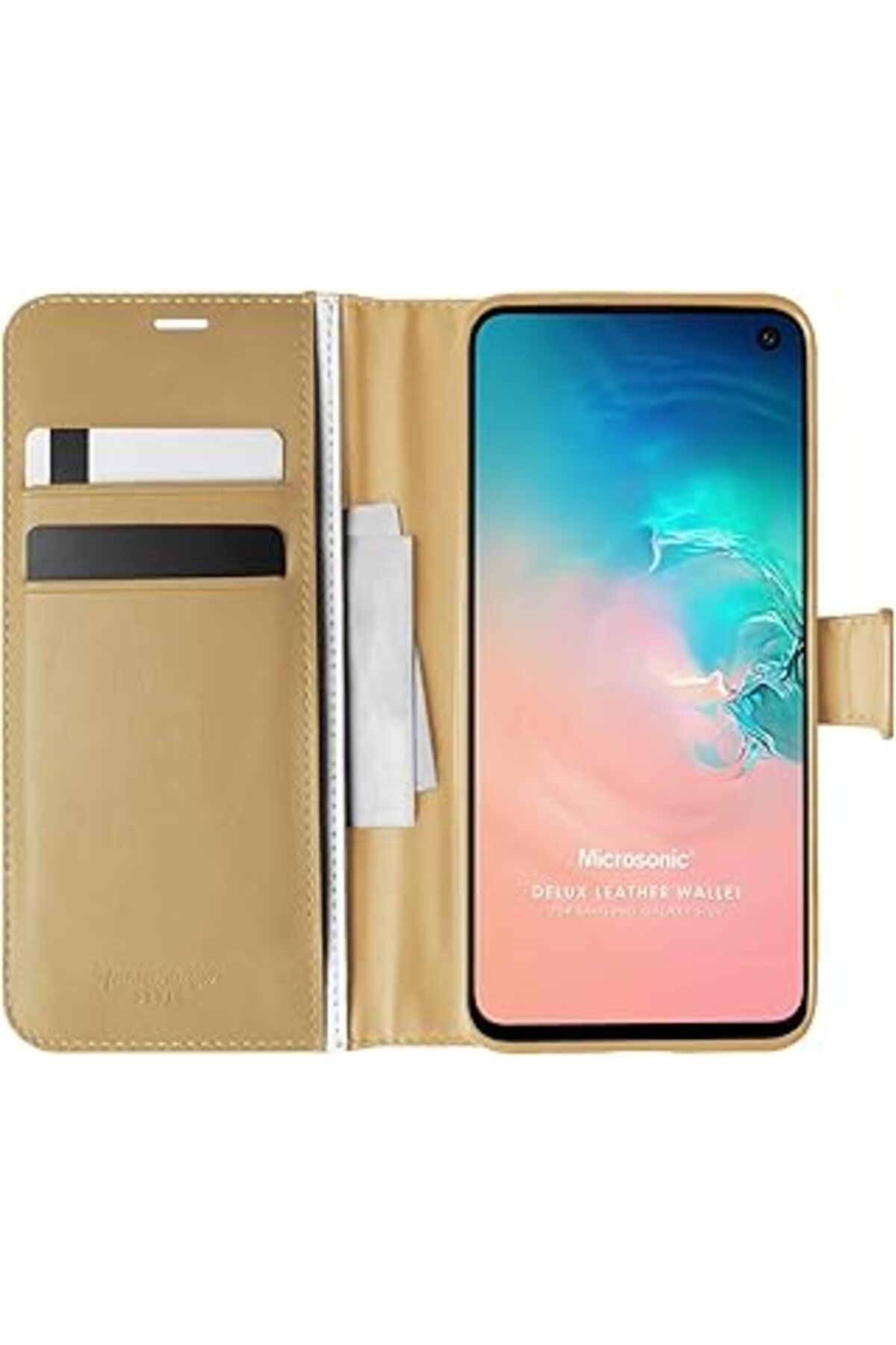 Pazarcan Microsonic Samsung Galaxy S10E Için Kılıf Delux Leather Wallet Gold [Galaxy S10E Ile Uyumlu Kılıf -
