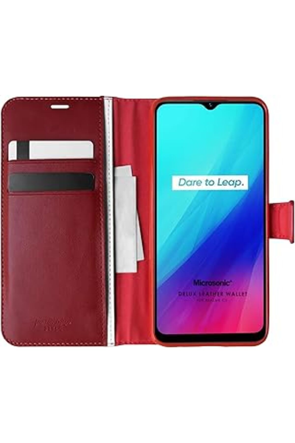 Karachil Microsonic Realme C3 Için Kılıf Delux Leather Wallet Kırmızı [Realme C3 Ile Uyumlu Kılıf - Kırmızı]
