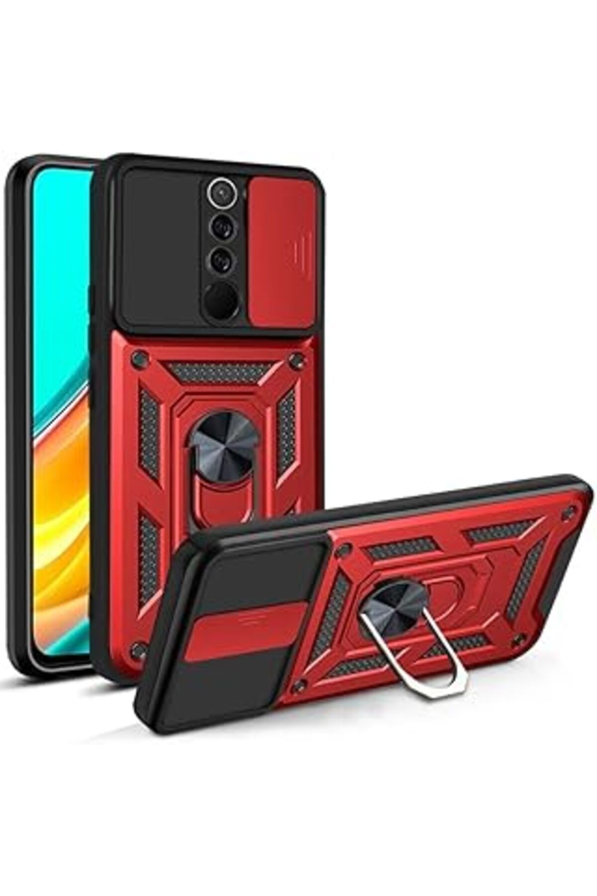 Pazarcan Xiaomi Redmi Note 8 Pro Kılıf Lens Sürgülü Yüzüklü Tank Silikon Pars