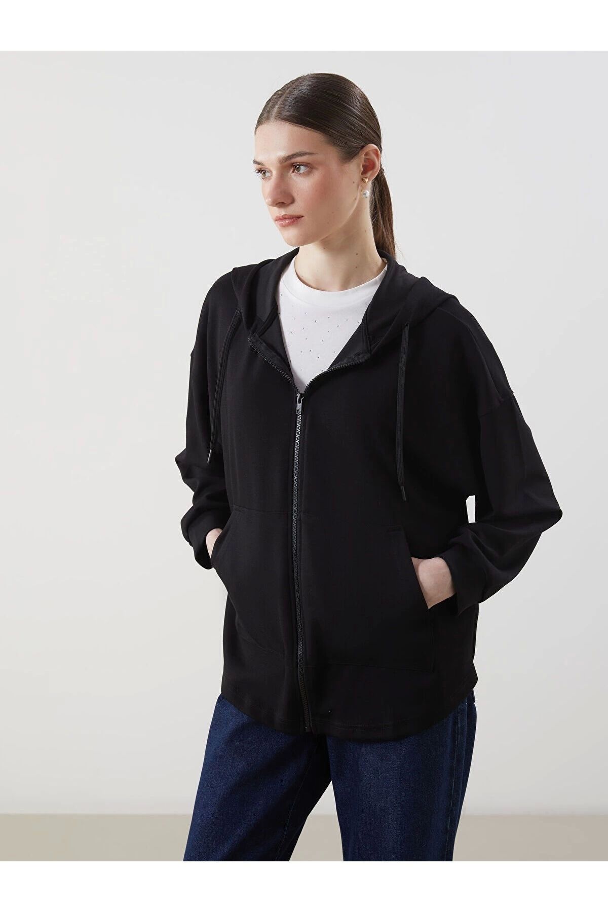 LC Waikiki LCWAIKIKI Kapüşonlu Oversize Kadın Fermuarlı Sweatshirt