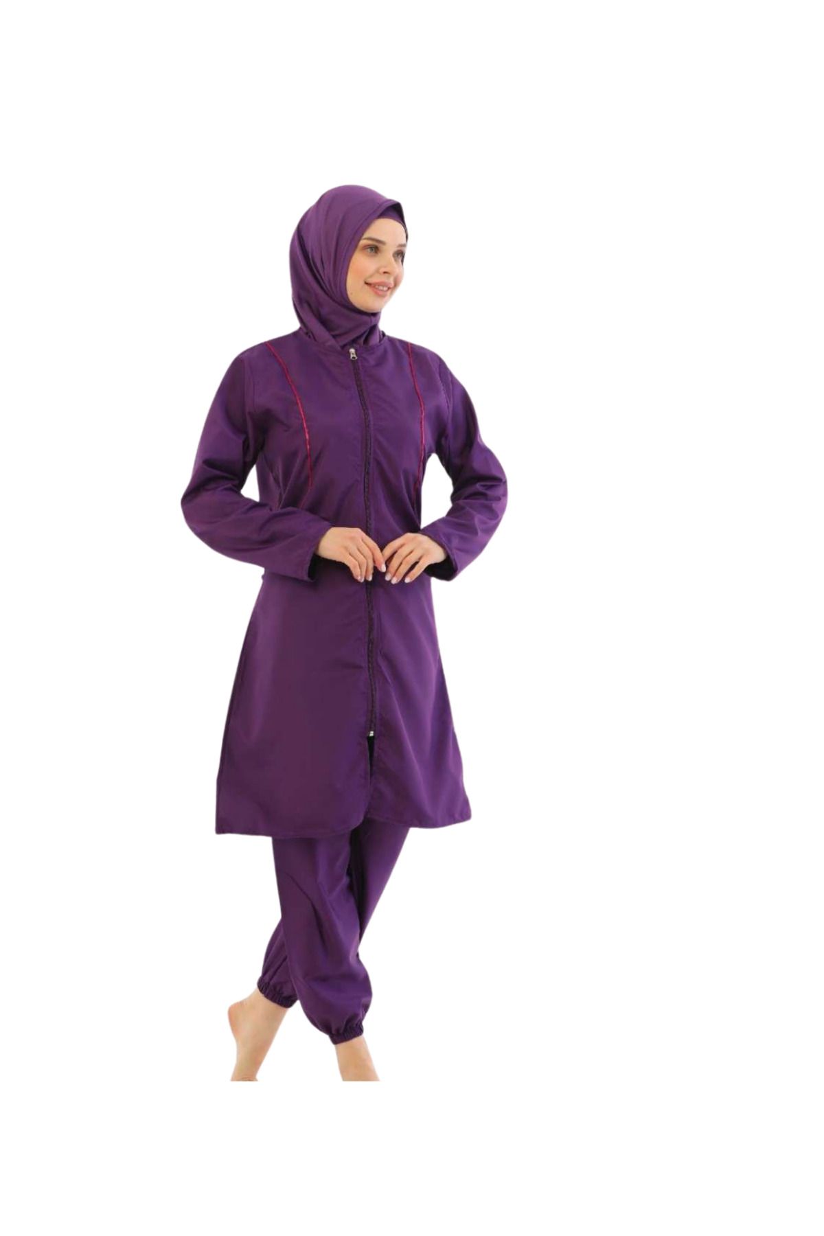 NL Moda Su Itici Özellikli Çabuk Kuruma Özellikli Desenli Tam Kapalı paraşüt Bol Paça Tesettür Mayo
