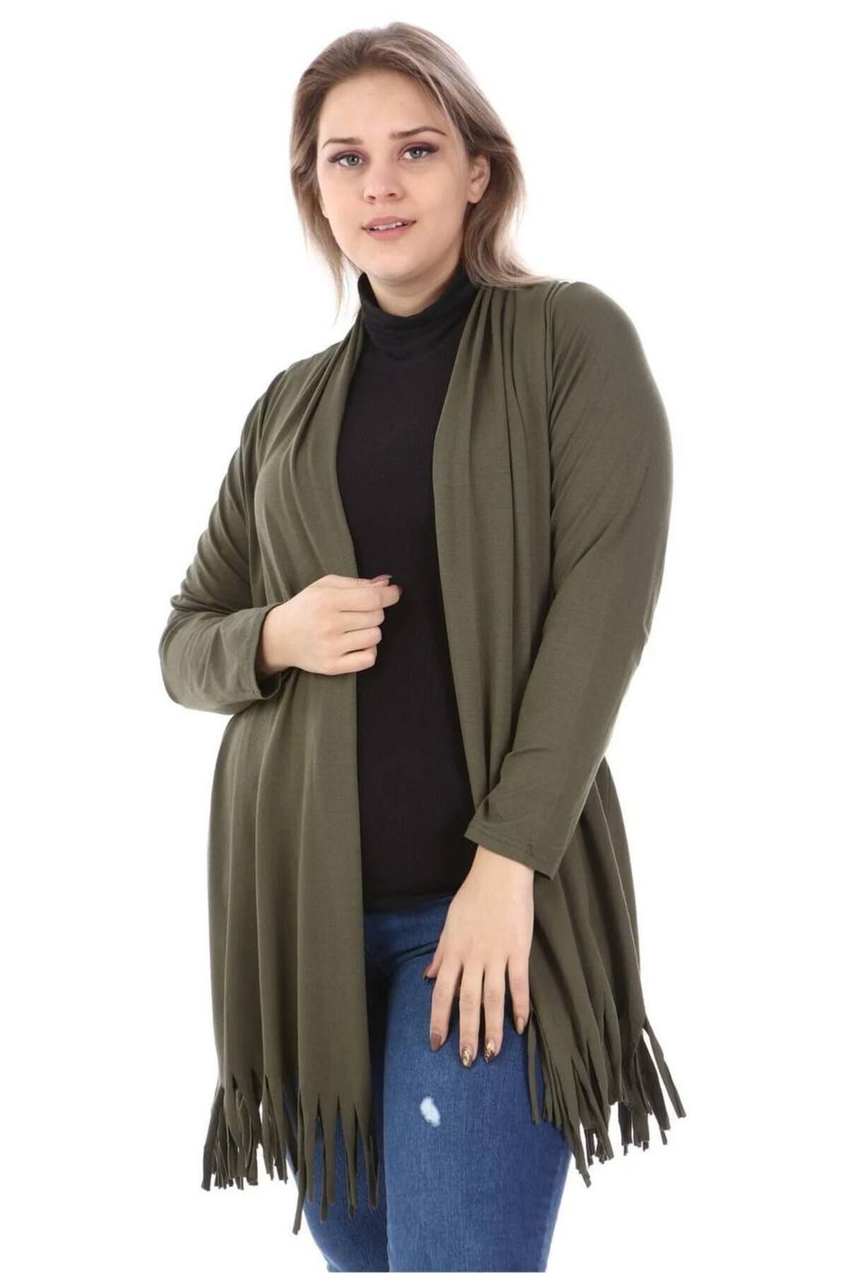 MERVIS BUTIK ESNEK PAMUKLU PENYE KUMAŞ PÜSKÜLLÜ BÜYÜK BEDEN HIRKA