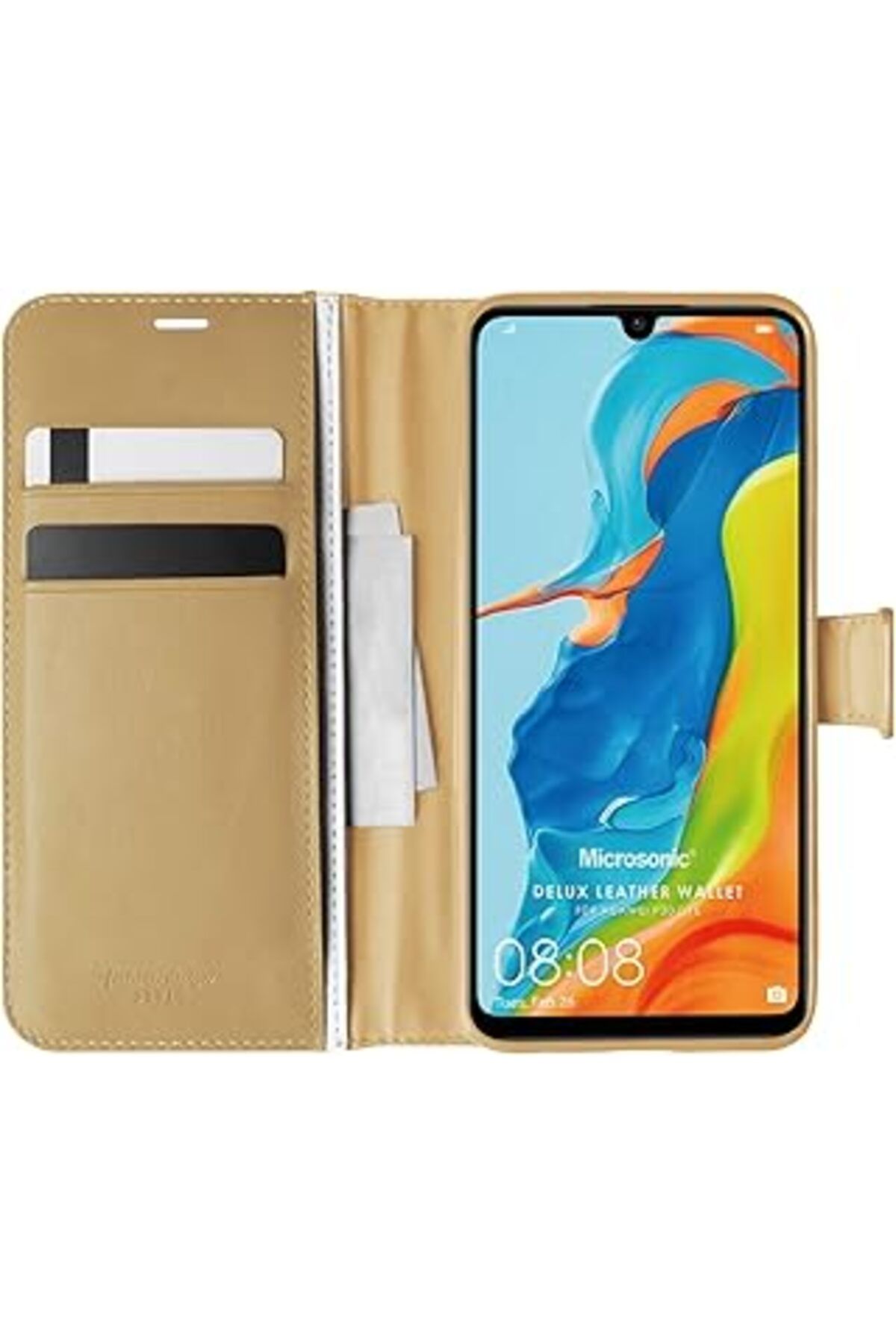 Pazarcan Microsonic Huawei P30 Lite Için Kılıf Delux Leather Wallet Gold [P30 Lite Ile Uyumlu Kılıf - Gold]