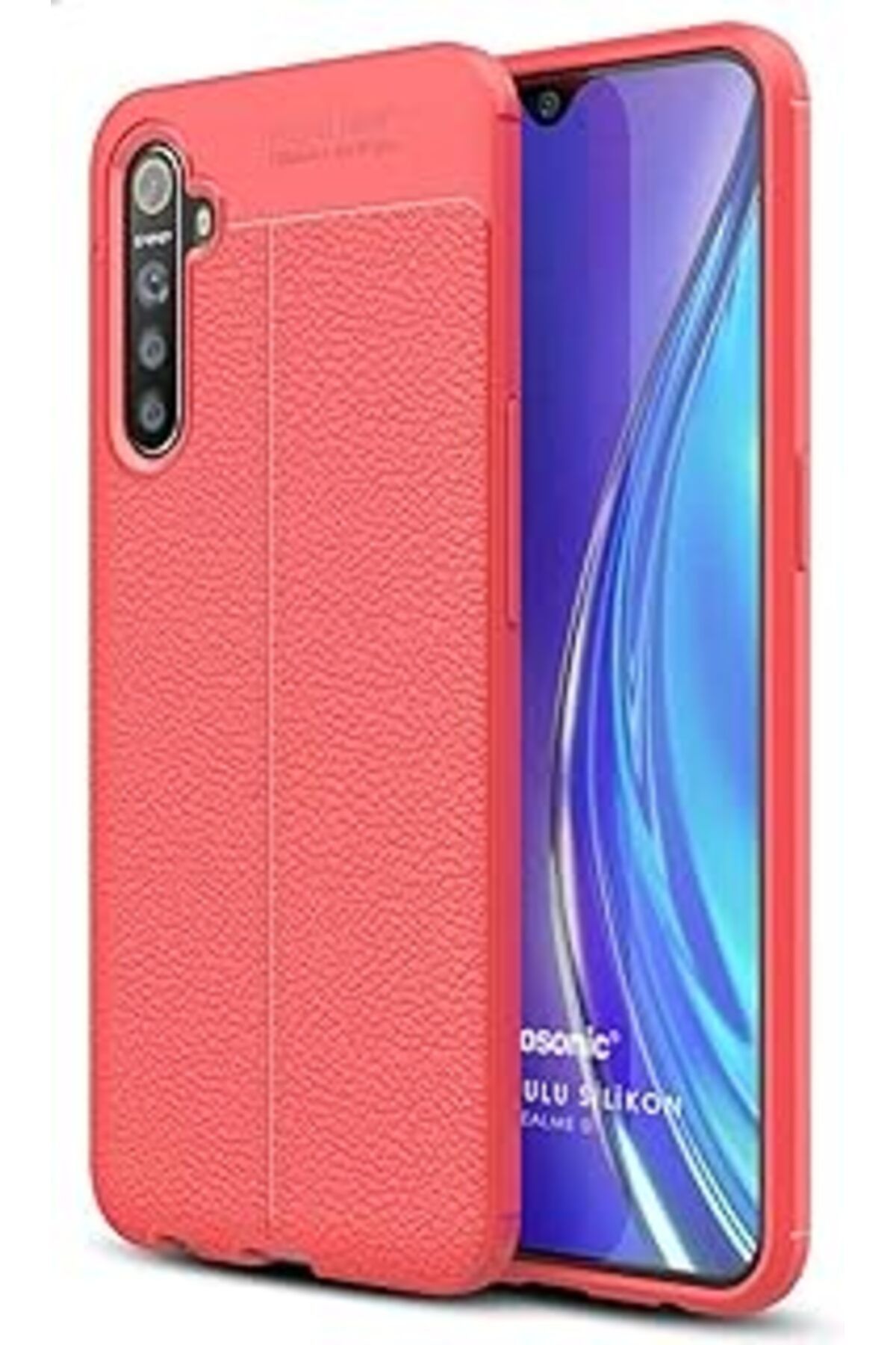 Pazarcan Microsonic Realme 5I Için Kılıf Deri Dokulu Silikon Kırmızı [Realme 5I Ile Uyumlu Kılıf - Kırmızı]
