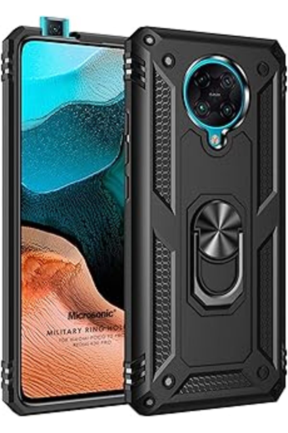Pazarcan Microsonic Xiaomi Redmi K30 Pro Için Kılıf Military Ring Holder Siyah [Redmi K30 Pro Ile Uyumlu Kıl