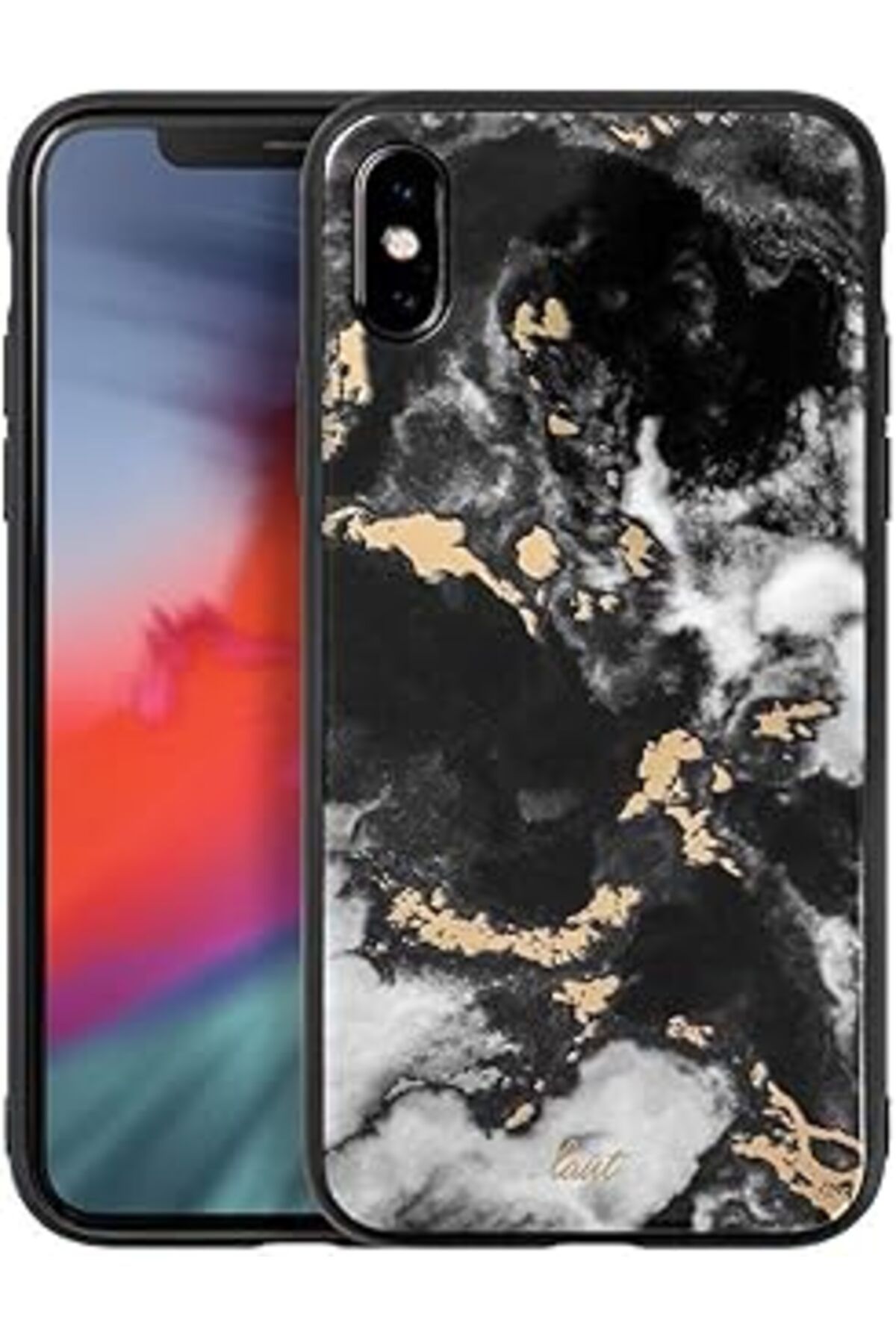 Karachil Laut Iphone X/Xs İçin Mineral Kılıf Tempered Glass, Siyah