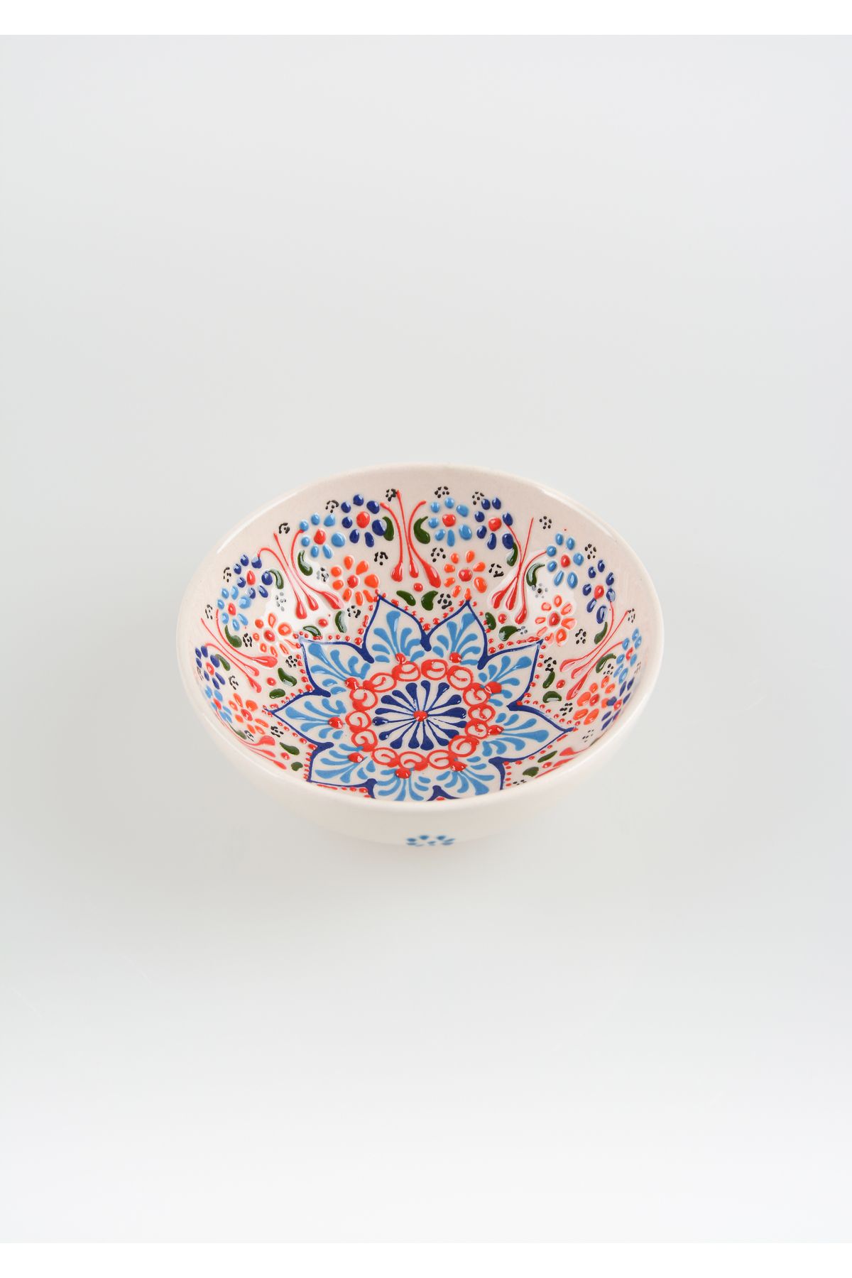 ADEN LİNA ART WORKSHOP 2 Adet El Yapımı Açık Mavi-Beyaz Lale Motifli 15 cm Seramik Kase Takımı