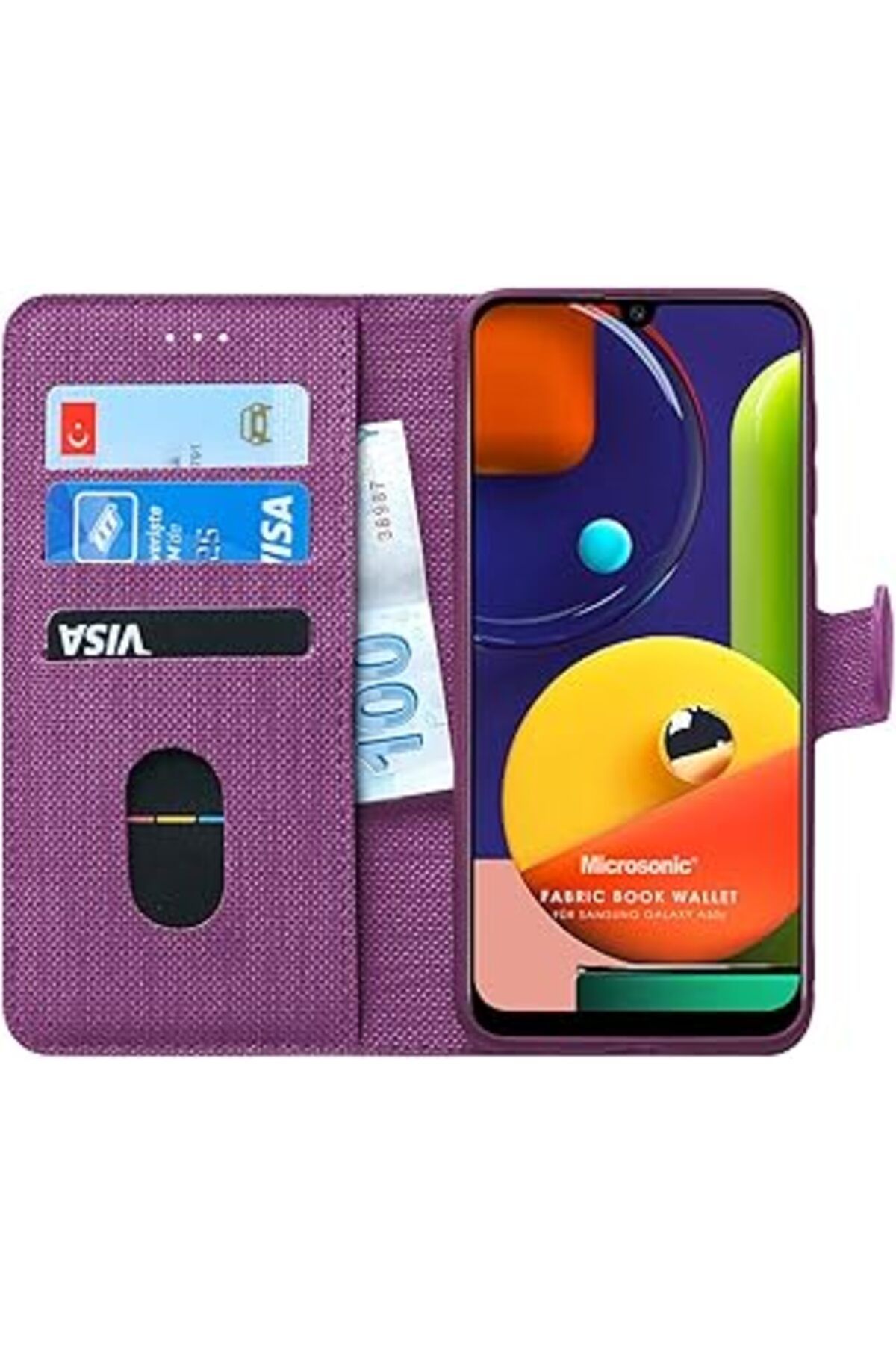 Pazarcan Microsonic Samsung Galaxy A50S Için Kılıf Fabric Book Wallet Mor [Galaxy A50S Ile Uyumlu Kılıf - Mo