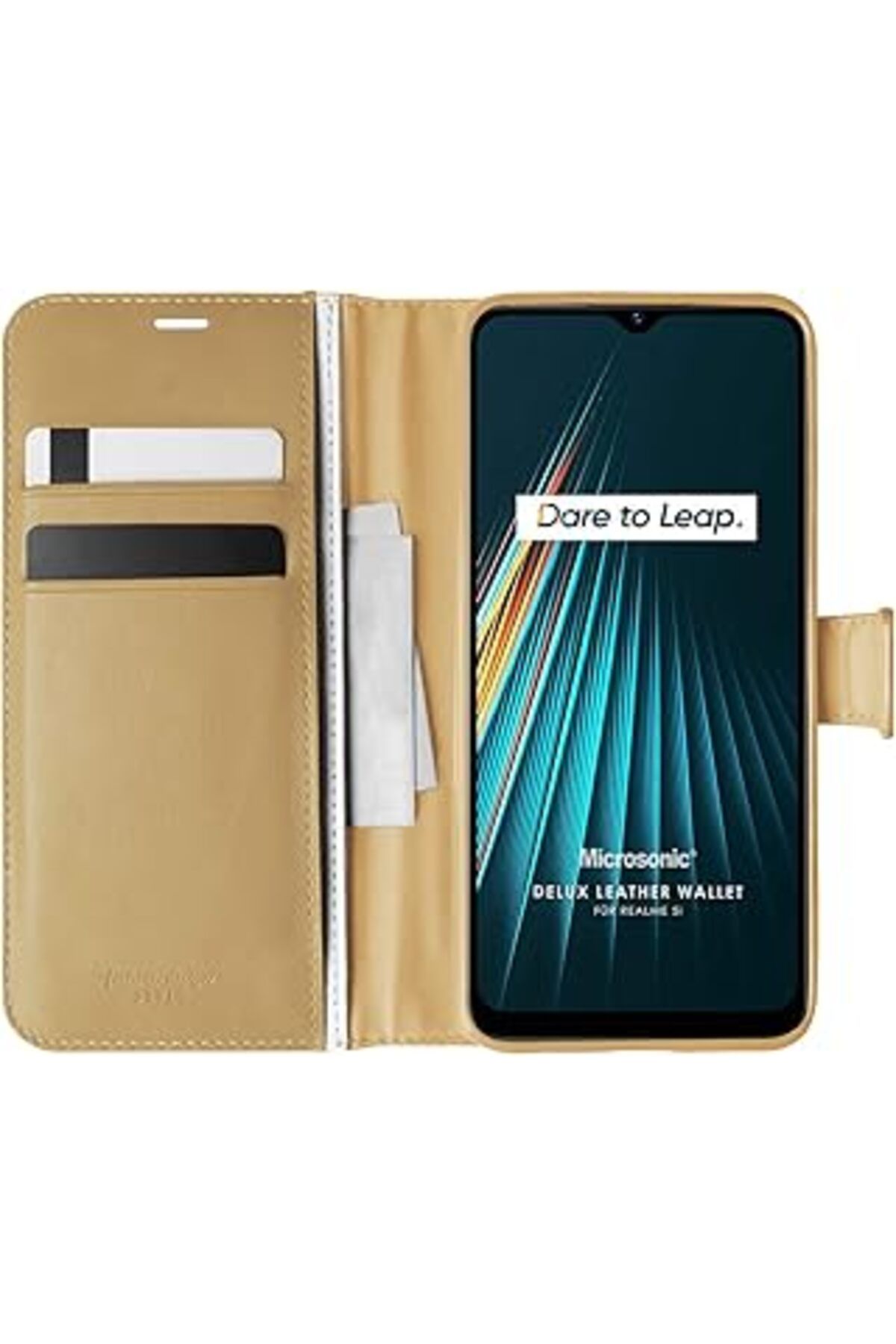 Pazarcan Microsonic Realme 5I Için Kılıf Delux Leather Wallet Gold [Realme 5I Ile Uyumlu Kılıf - Gold]