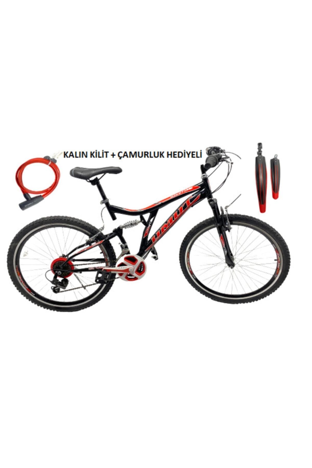 Elioure Kırmızı Renkli 26 Jantlı çift amortisörlü bisiklet, Shimano mekanizmalı