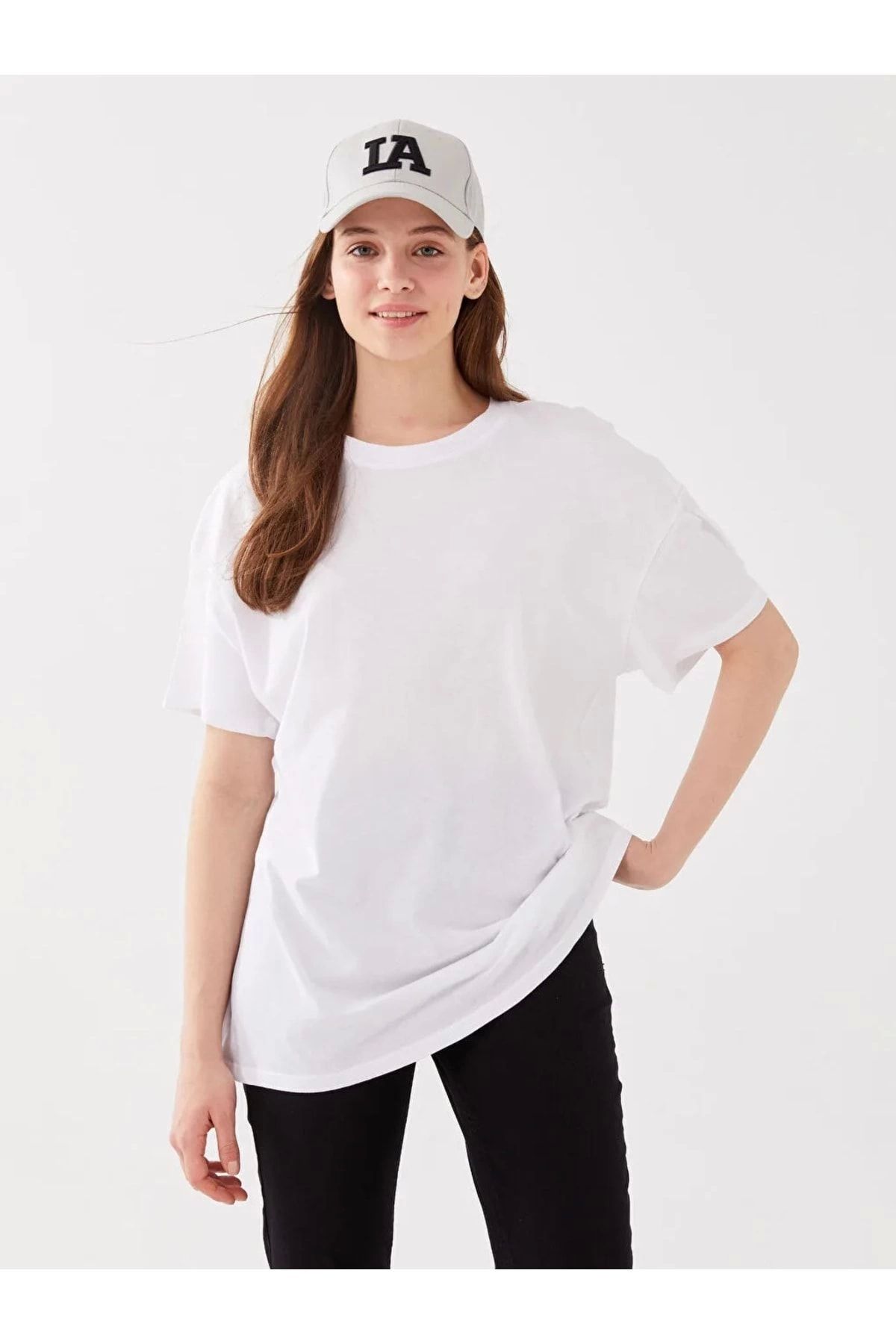 LC Waikiki LCWAIKIKI Casual Bisiklet Yaka Düz Kısa Kollu Oversize Kadın Tişört
