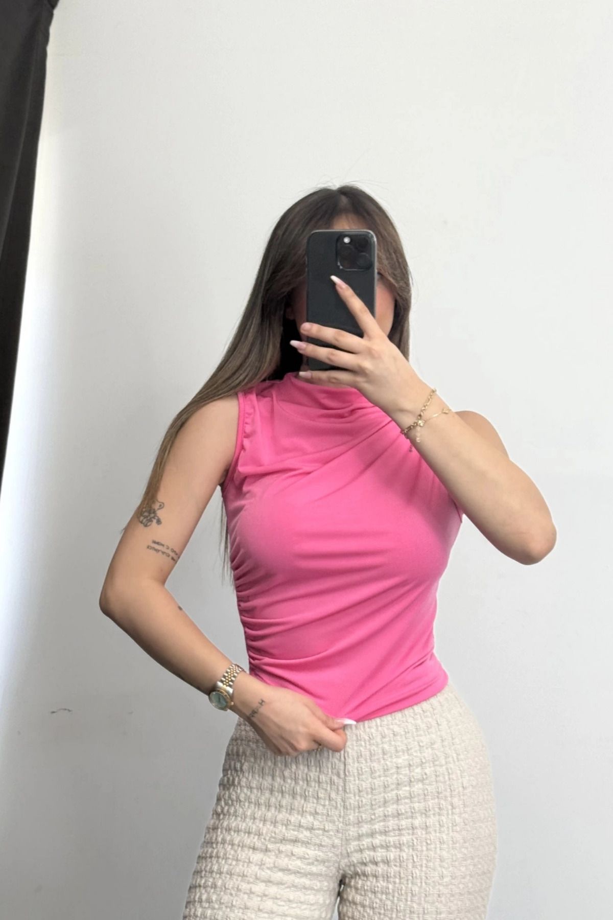MOZENA Sıfır Kol Drapeli Crop Bluz