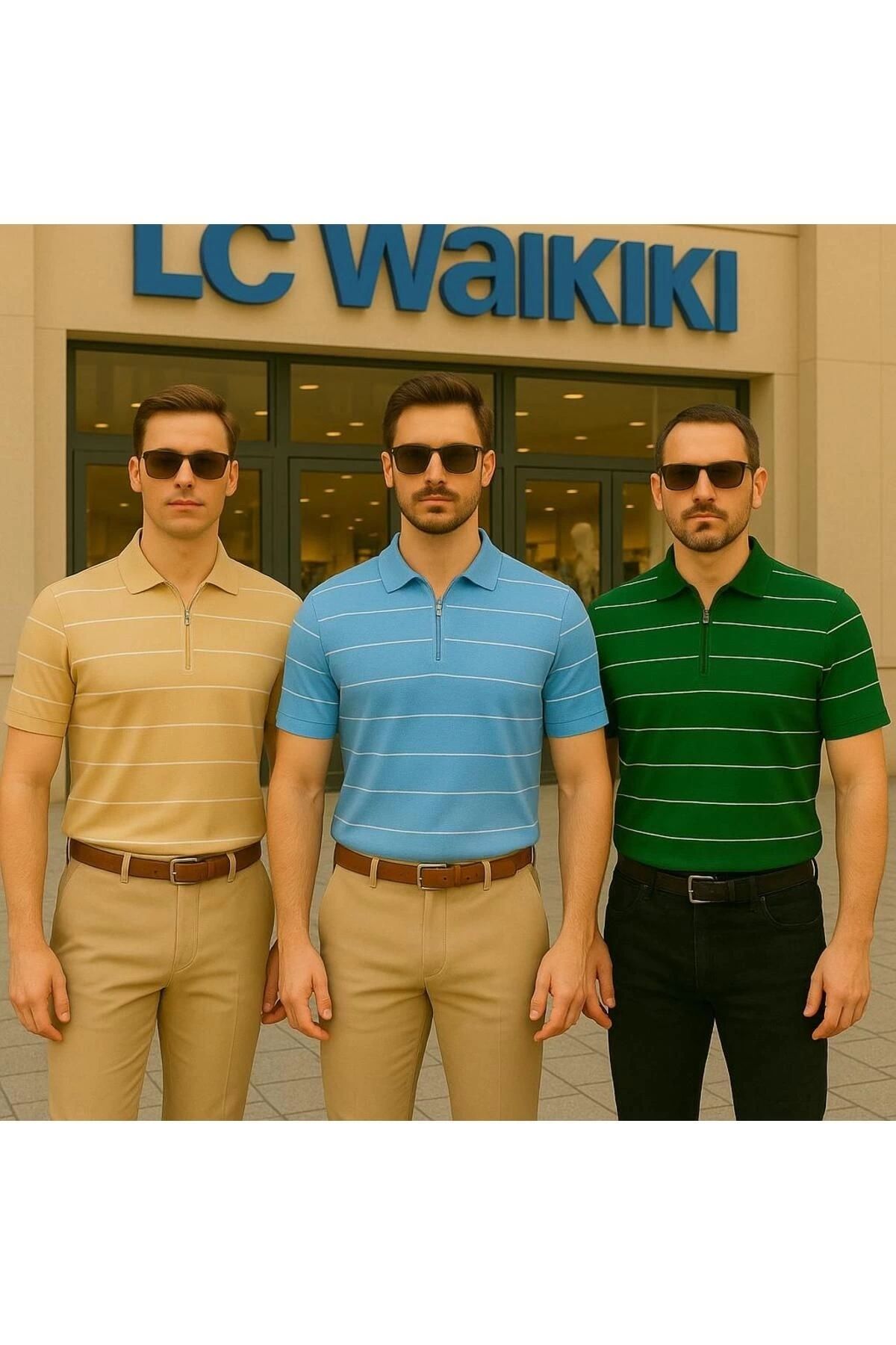 LC Waikiki LC WAIKI 3'lü Avantajlı Paket Polo Yaka Fermuarlı Çizgili Kısa Kollu Erkek Yazlık Triko Tişört / T-s