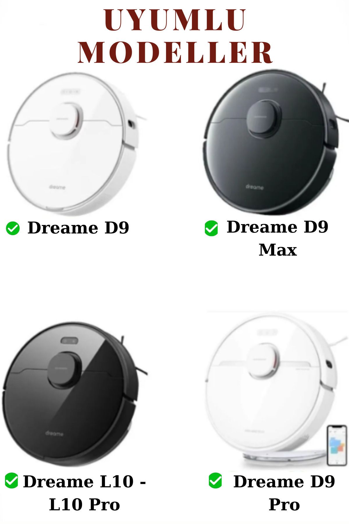 teknotrust Siyah Temizlik Seti: Fırça ve Filtre Yenileme, D9, D9 Max, D9 Pro, L10, L10 Pro