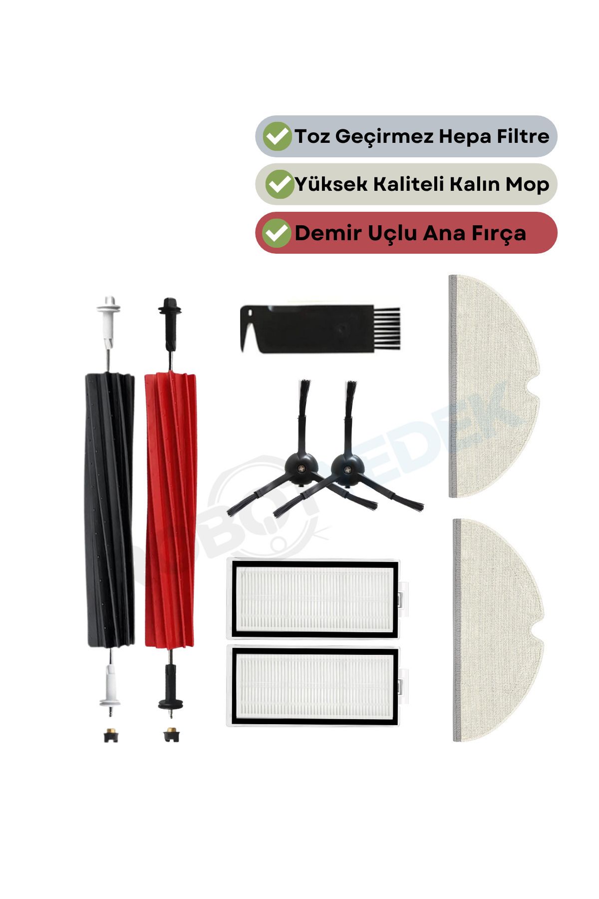 teknotrust Uyumlu Yedek Fırça Filtre Mop Seti, Siyah, 8 Parça