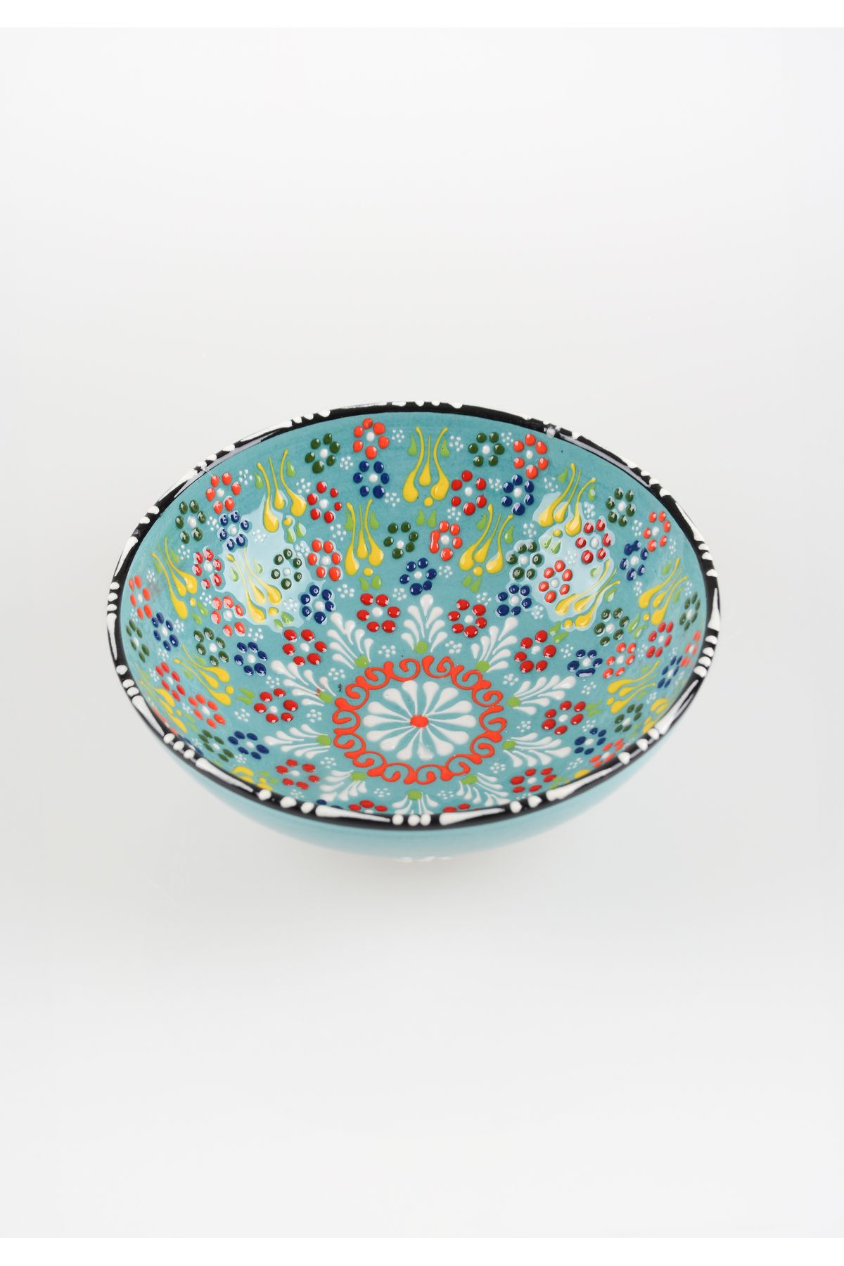 ADEN LİNA ART WORKSHOP El Yapımı Su Yeşili Lale Motifli 20 cm Seramik Kase