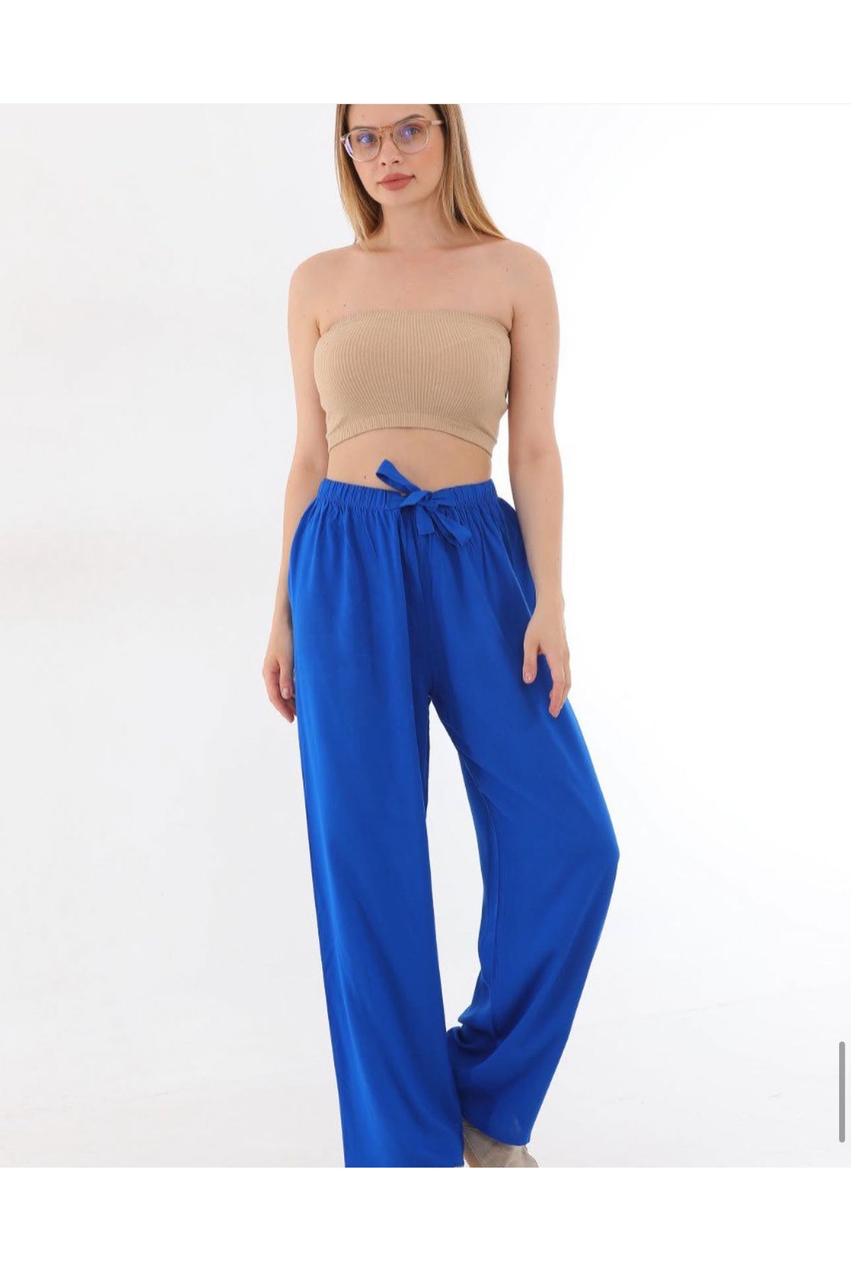 MERVIS BUTIK PAMUKLU VİSKON KUMAŞ LASTİKLİ BÜYÜK BEDEN PANTOLON