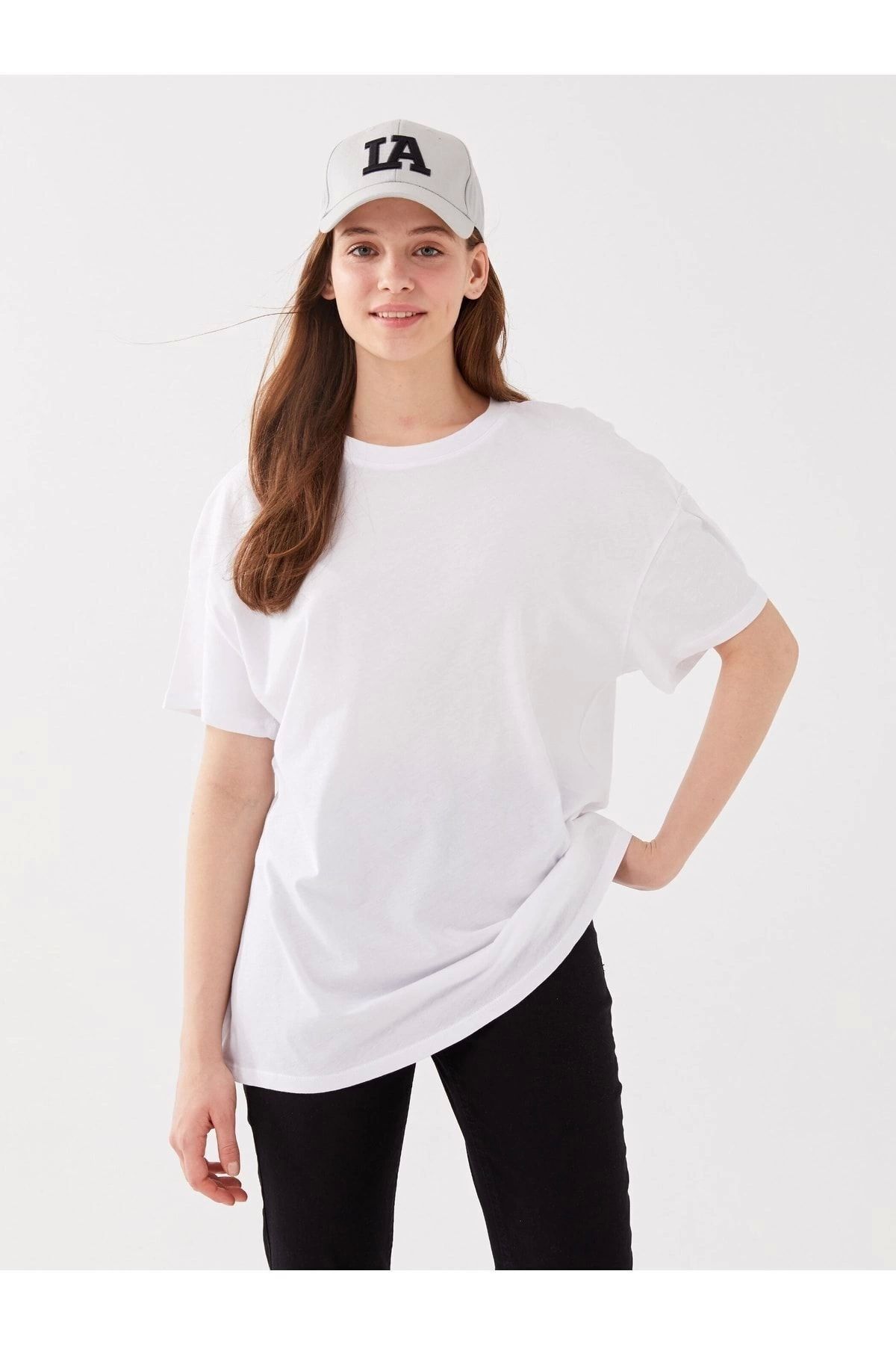 LC Waikiki LCWAIKIKI Vision Bisiklet Yaka Düz Kısa Kollu Oversize Kadın Tişört
